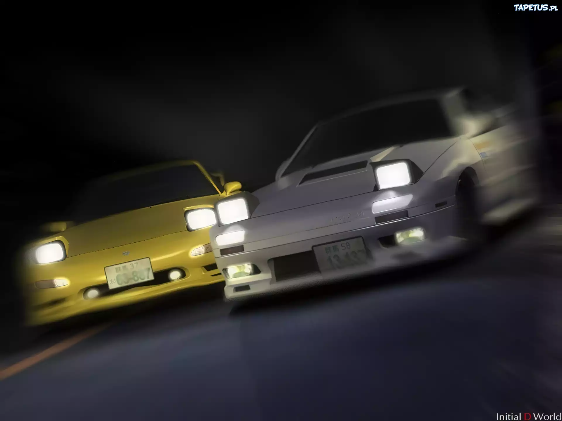 Initial D, race, samochody, noc