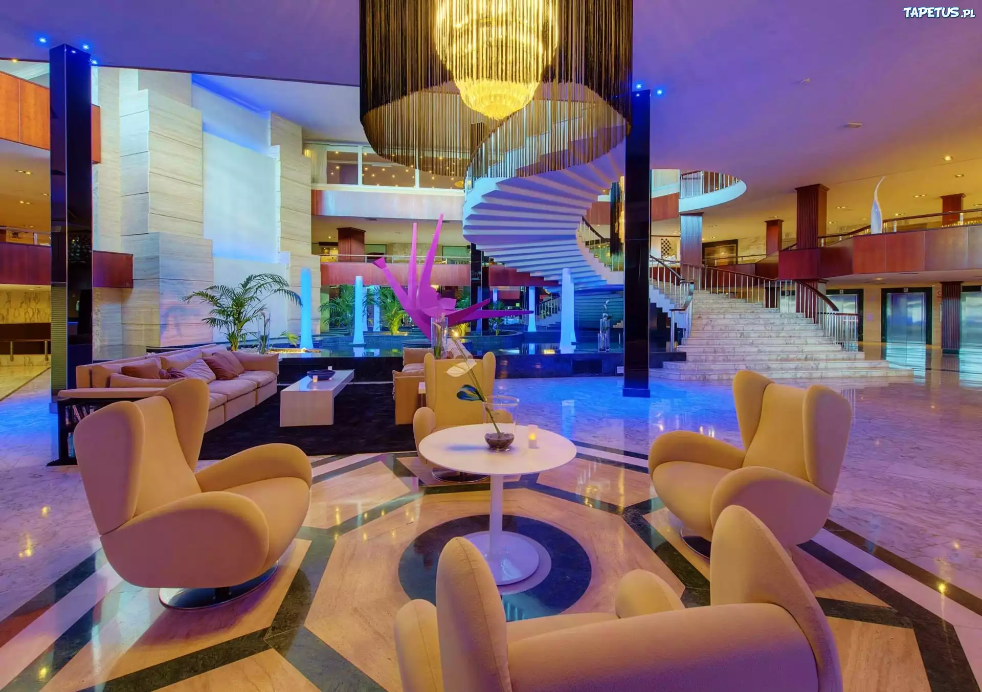 Hotel, Hol, Fotele, Schody