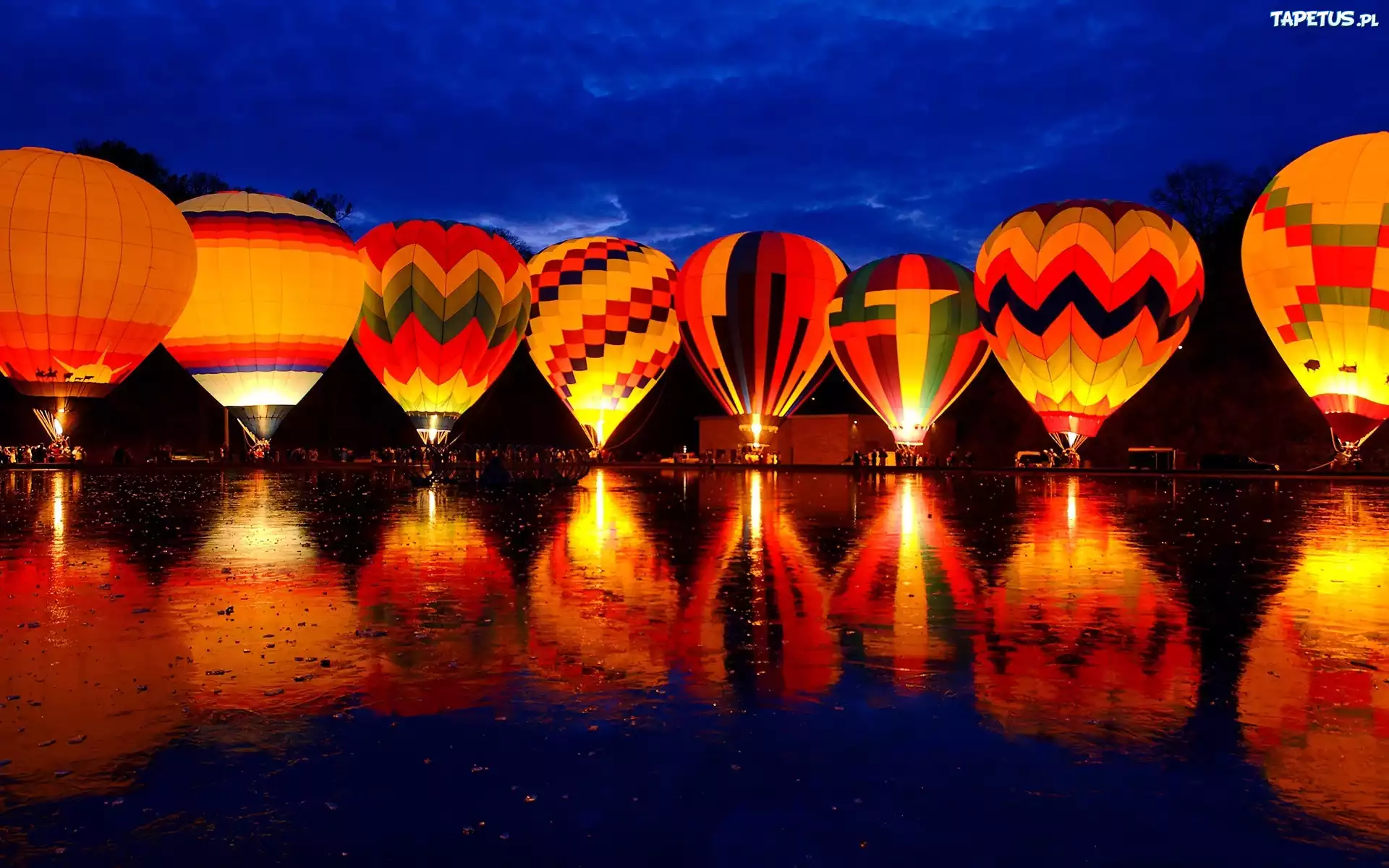 balony, odbicie, woda, światło