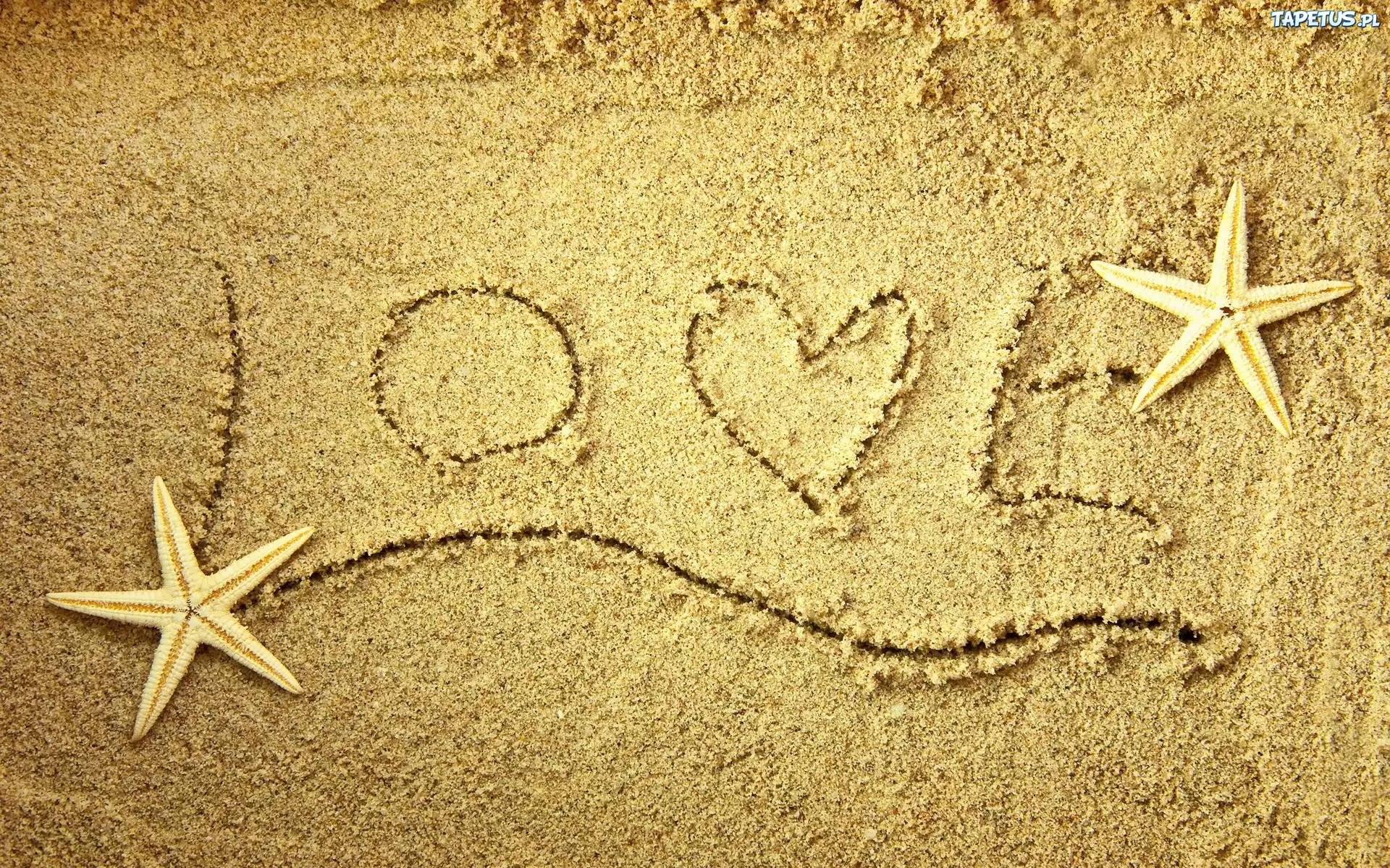 Miłosne, Love, Piasek, Rozgwiazdy, Plaża, Napis