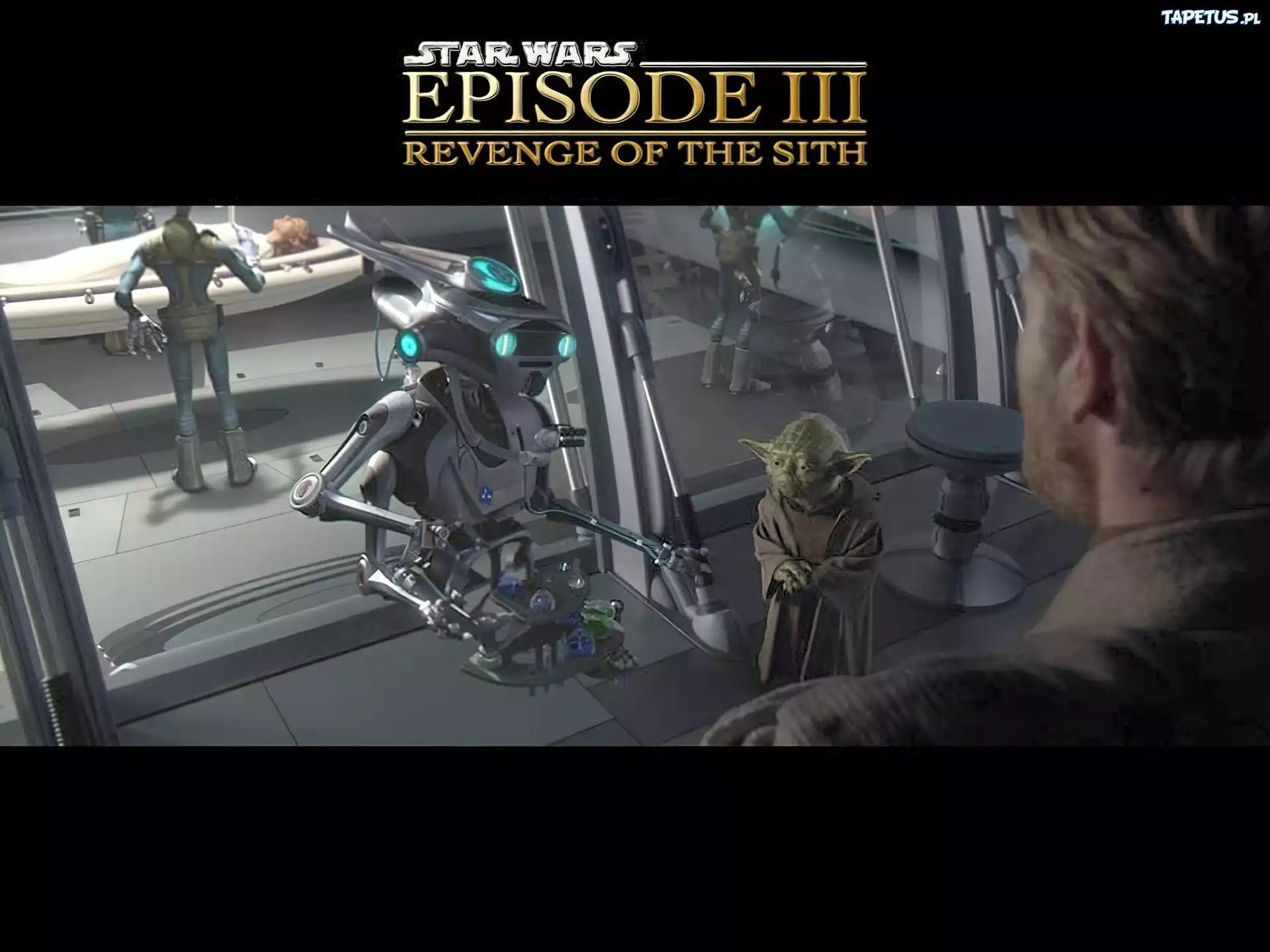 Star Wars, robot, mężczyzna, Yoda
