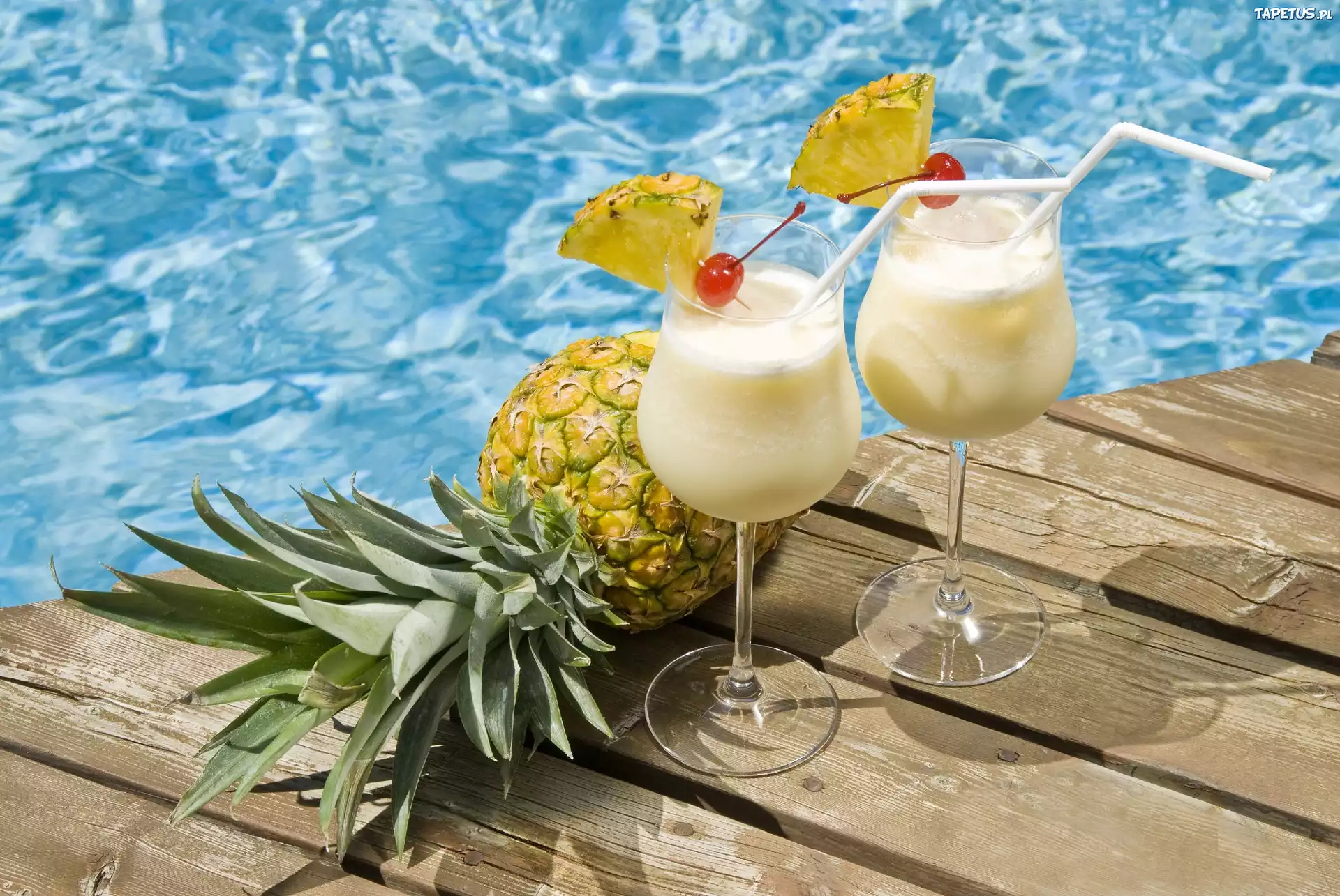 Drinki, Piña Colada, Pomost, Woda, Ananas