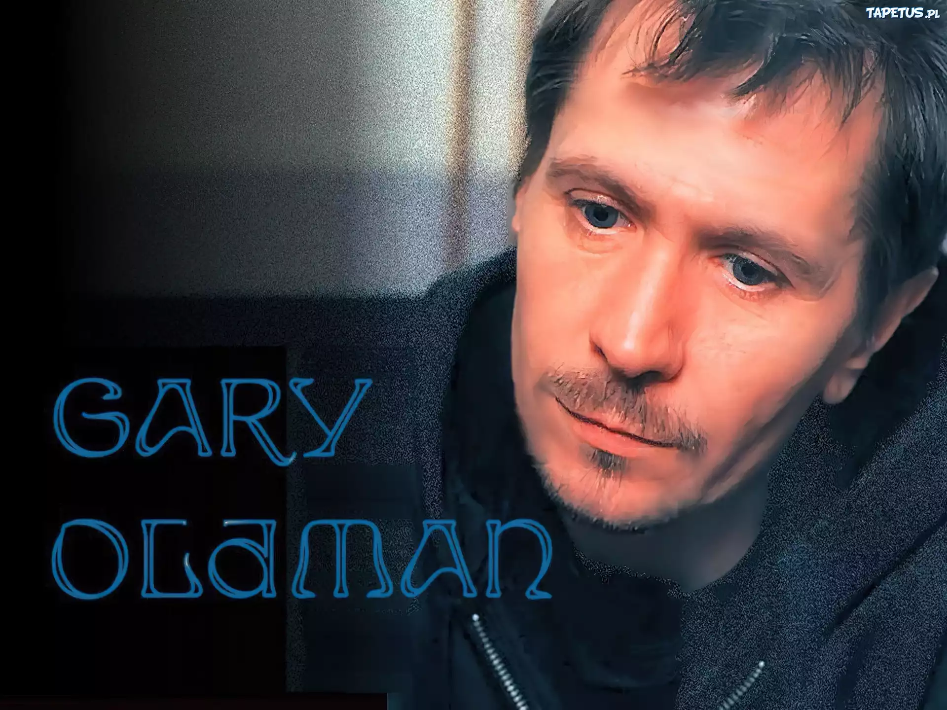 Gary Oldman,niebieskie oczy, wąsy