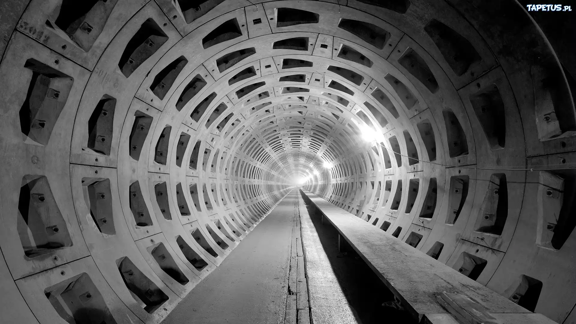 Długi, Głęboki, Oświetlony, Tunel
