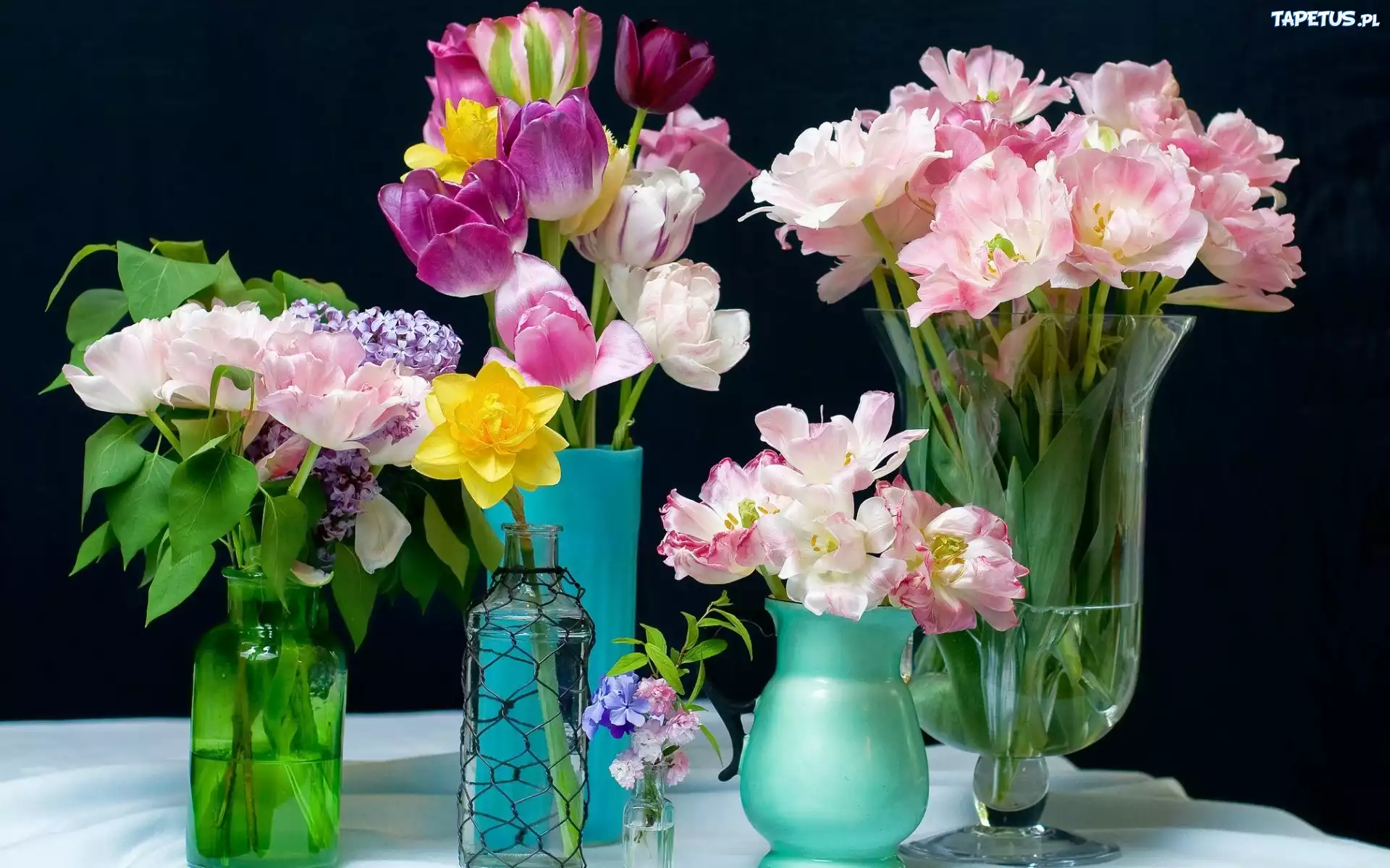 Bukiety, Tulipany, Flakony