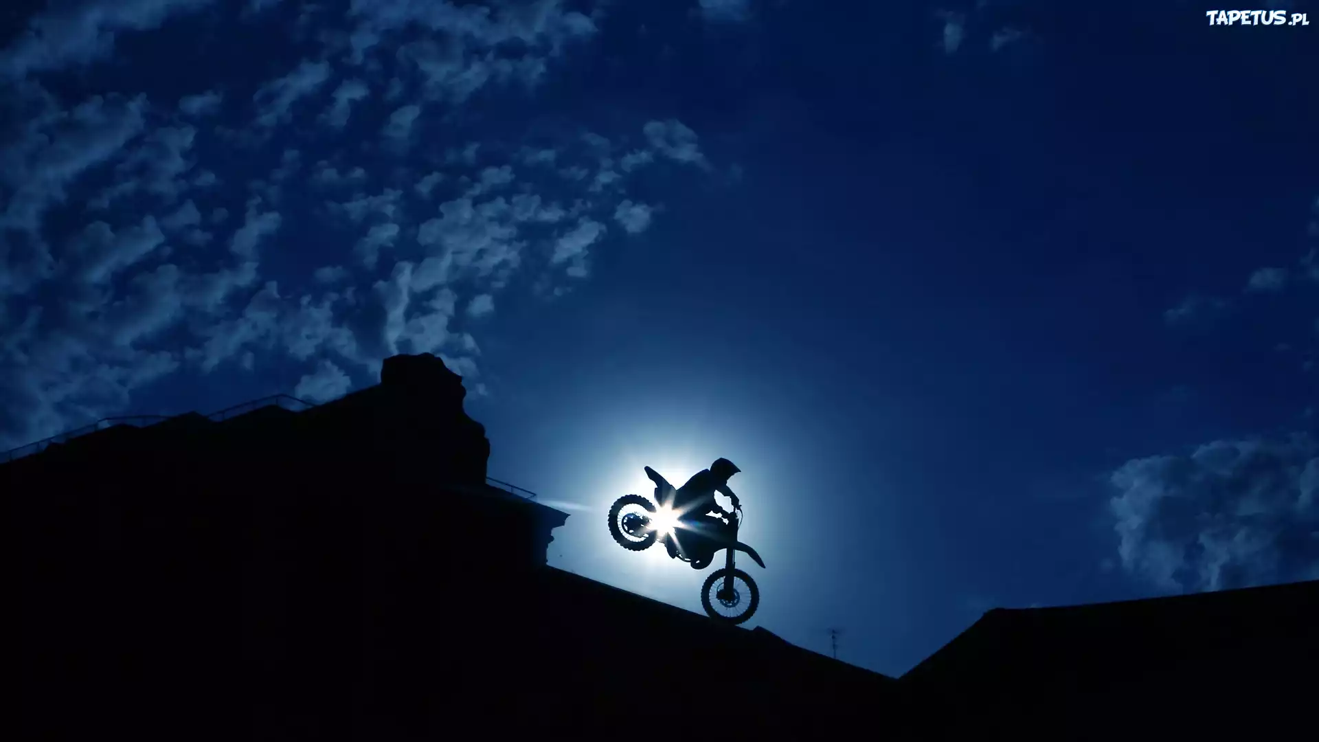 Noc, Niebo, Chmury, Dachy, Motocross