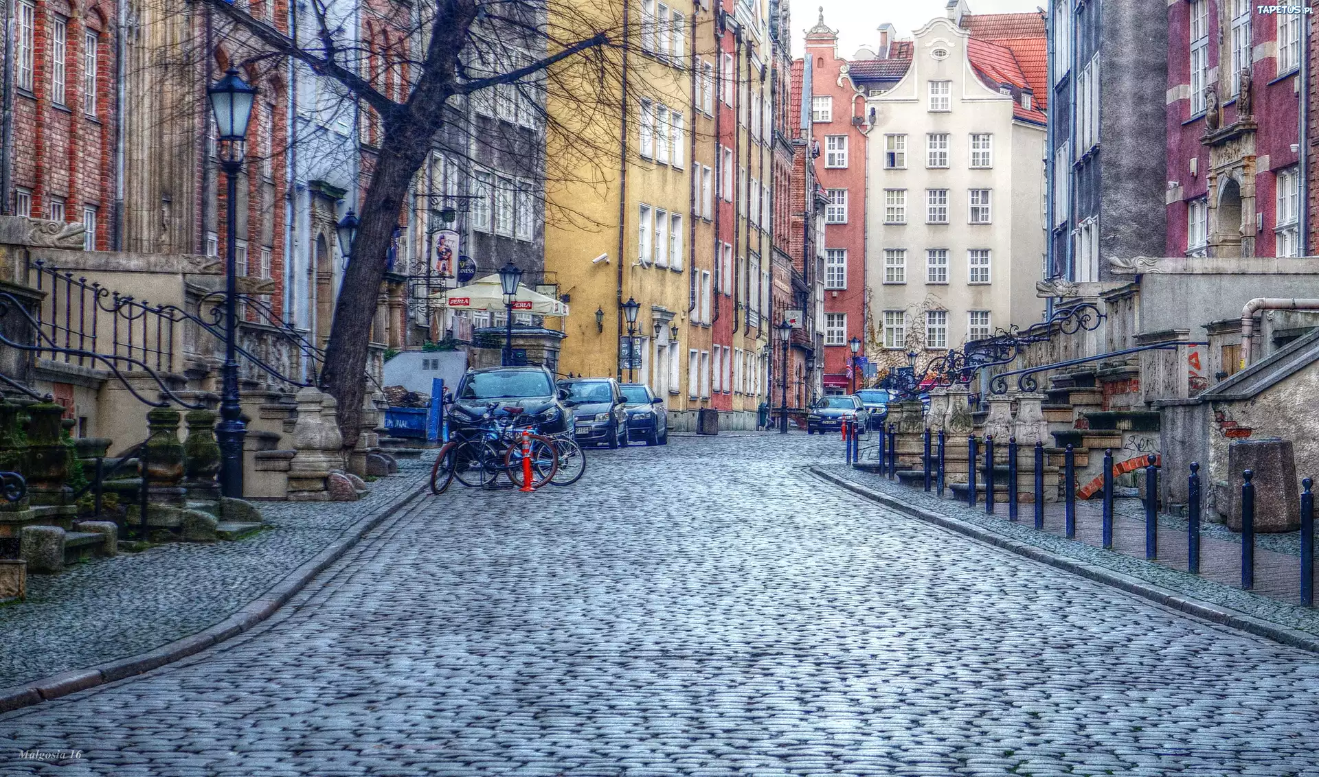 Gdańsk, Ulica, Rower, Kamienice, HDR
