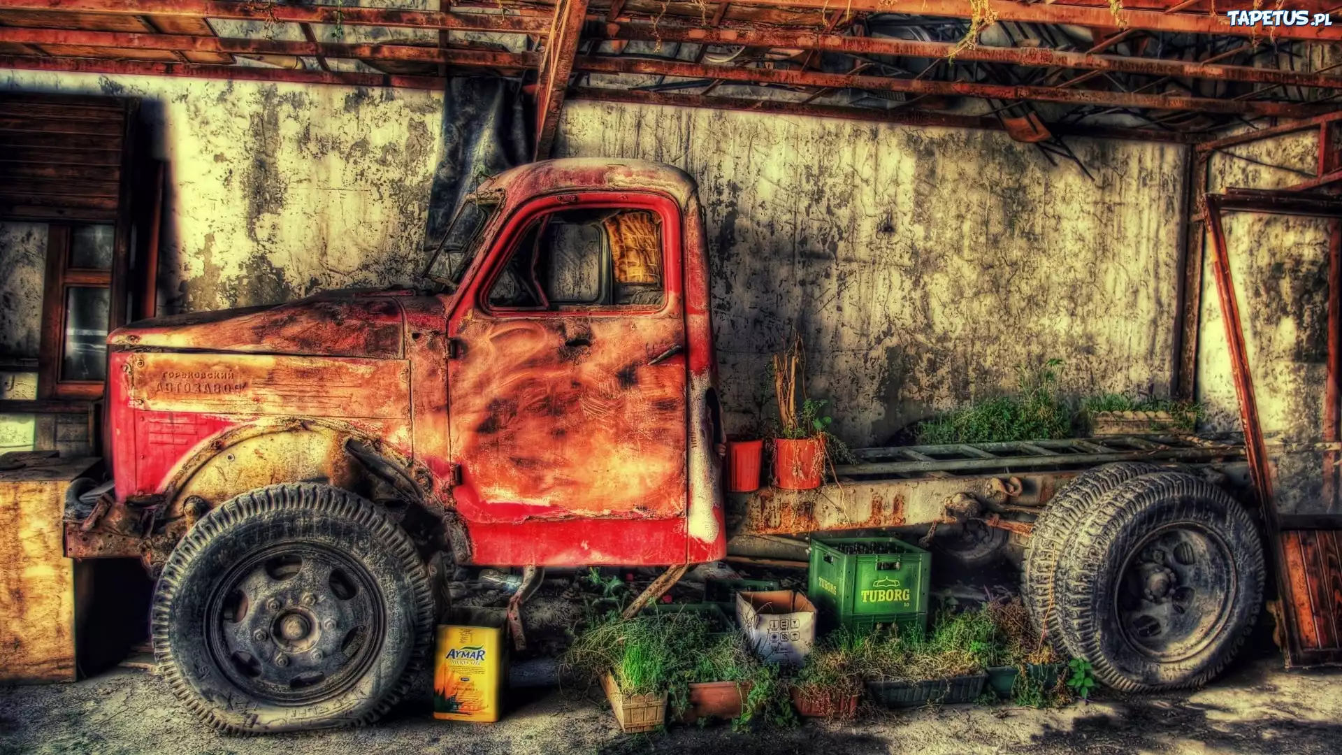Samochód, Russian Truck, Skrzynki, Wiata, Doniczki, Rupiecie