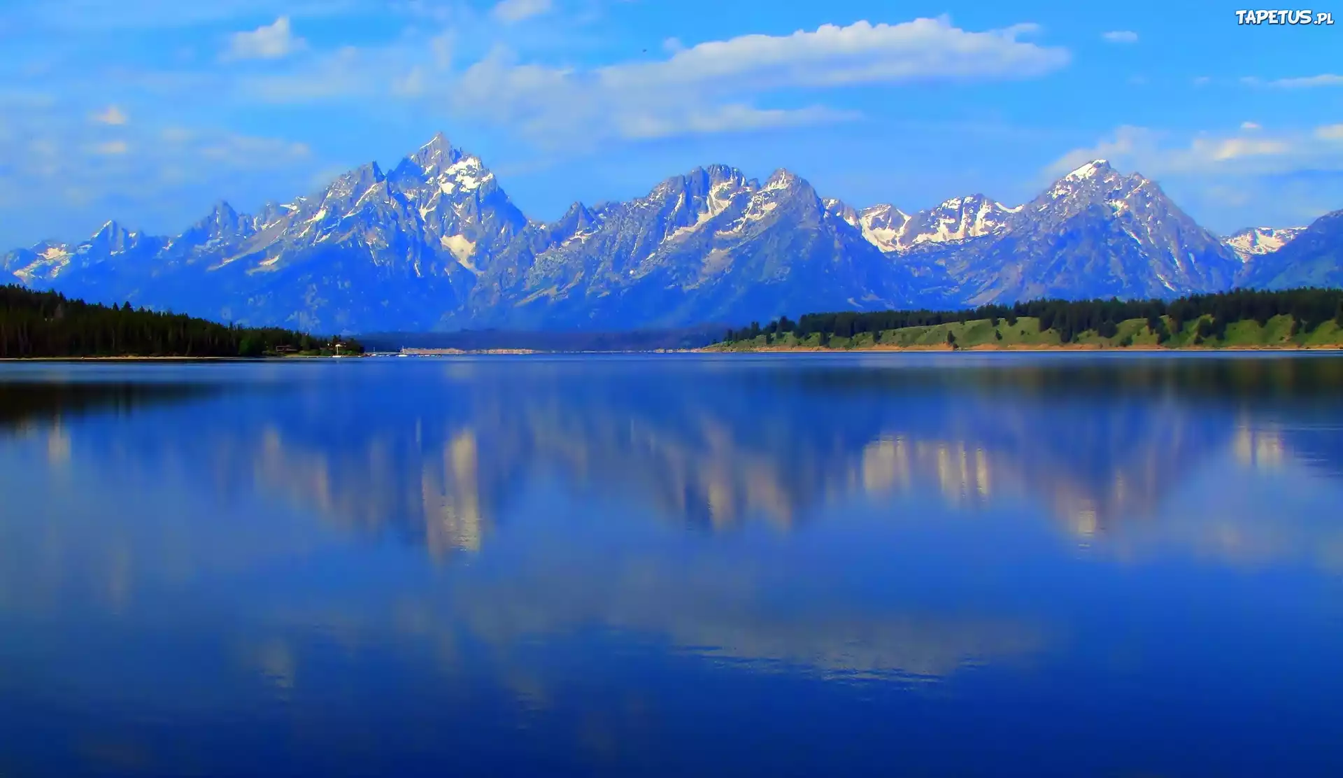 Góry, Jezioro, Grand Teton, Wyoming