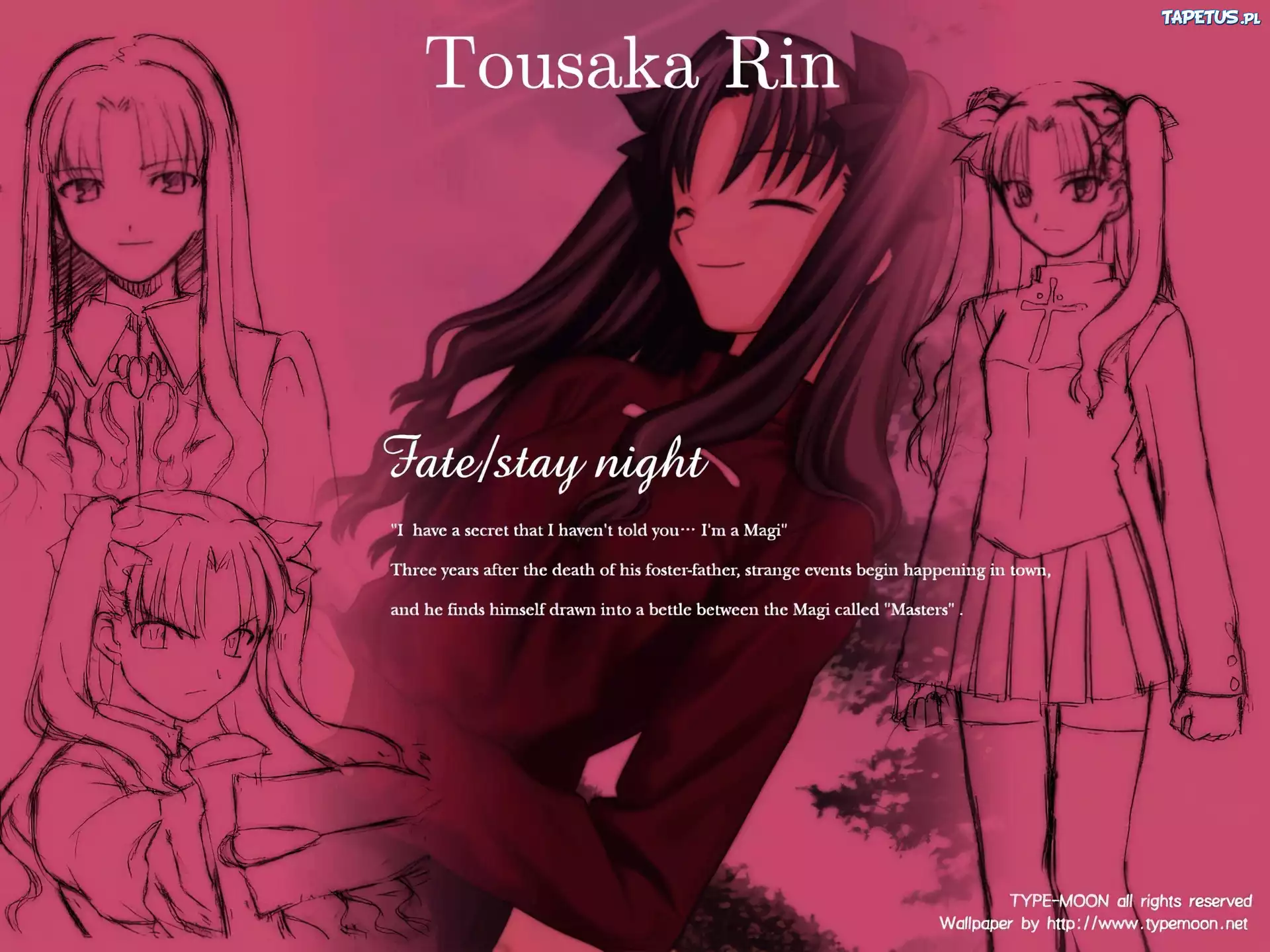 Fate Stay Night, tousaka, rin, dziewczyna, kobiety, szkic, napisy