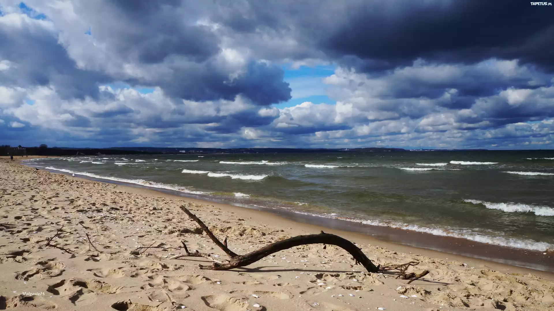Plaża, Morze, Fale, Piasek, Chmury