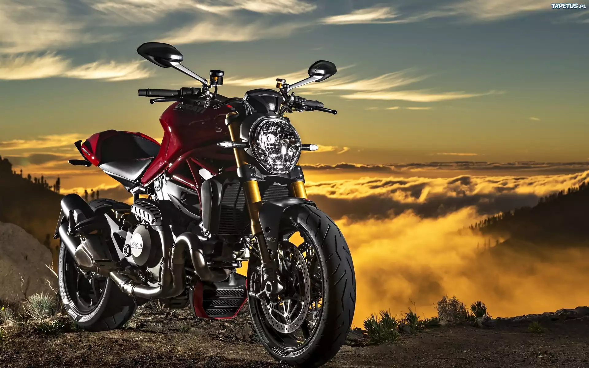 Motocykl, Ducati, Zachód, Słońca