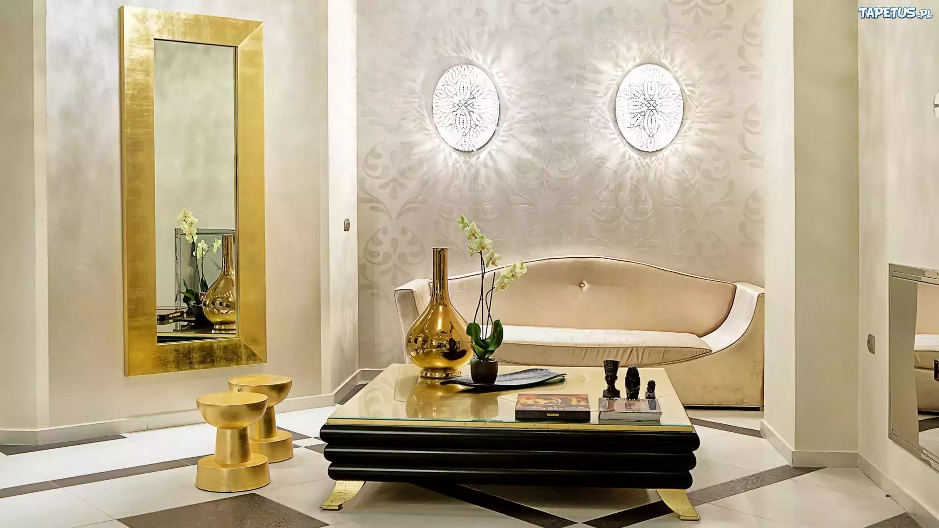 Salonik, Stolik, Lustro, Sofa