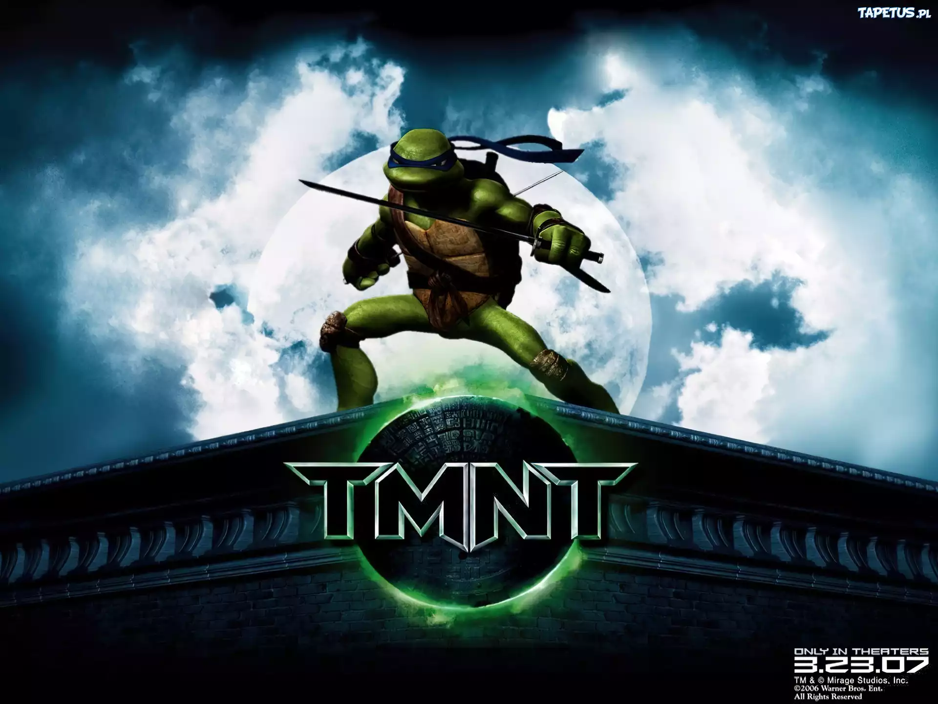 Teenage Mutant Ninja Turtles, Wojownicze Zółwie Ninja, dach, księżyc, miecz, chmury