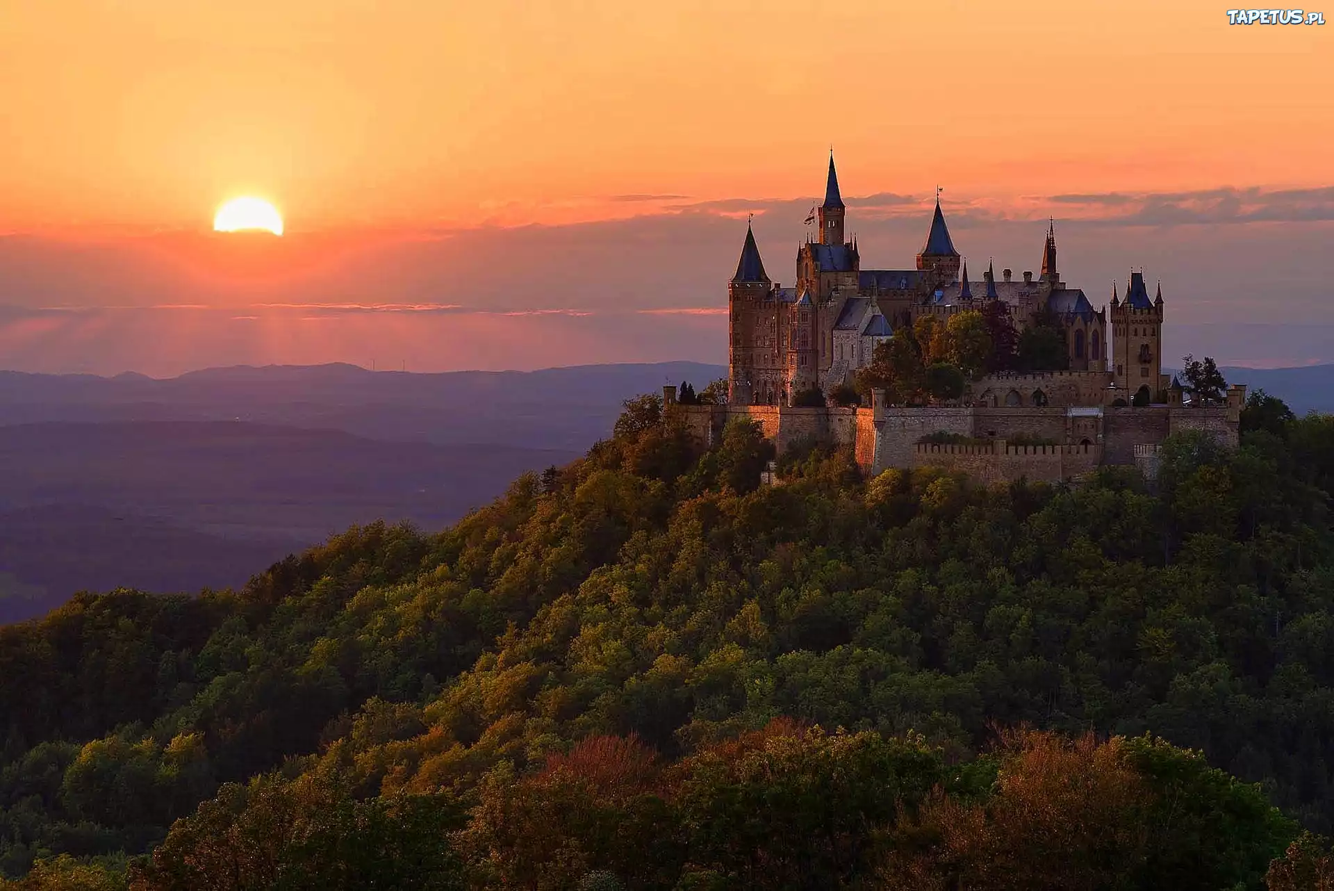 Zachód, Słońca, Zamek Neuschwanstein