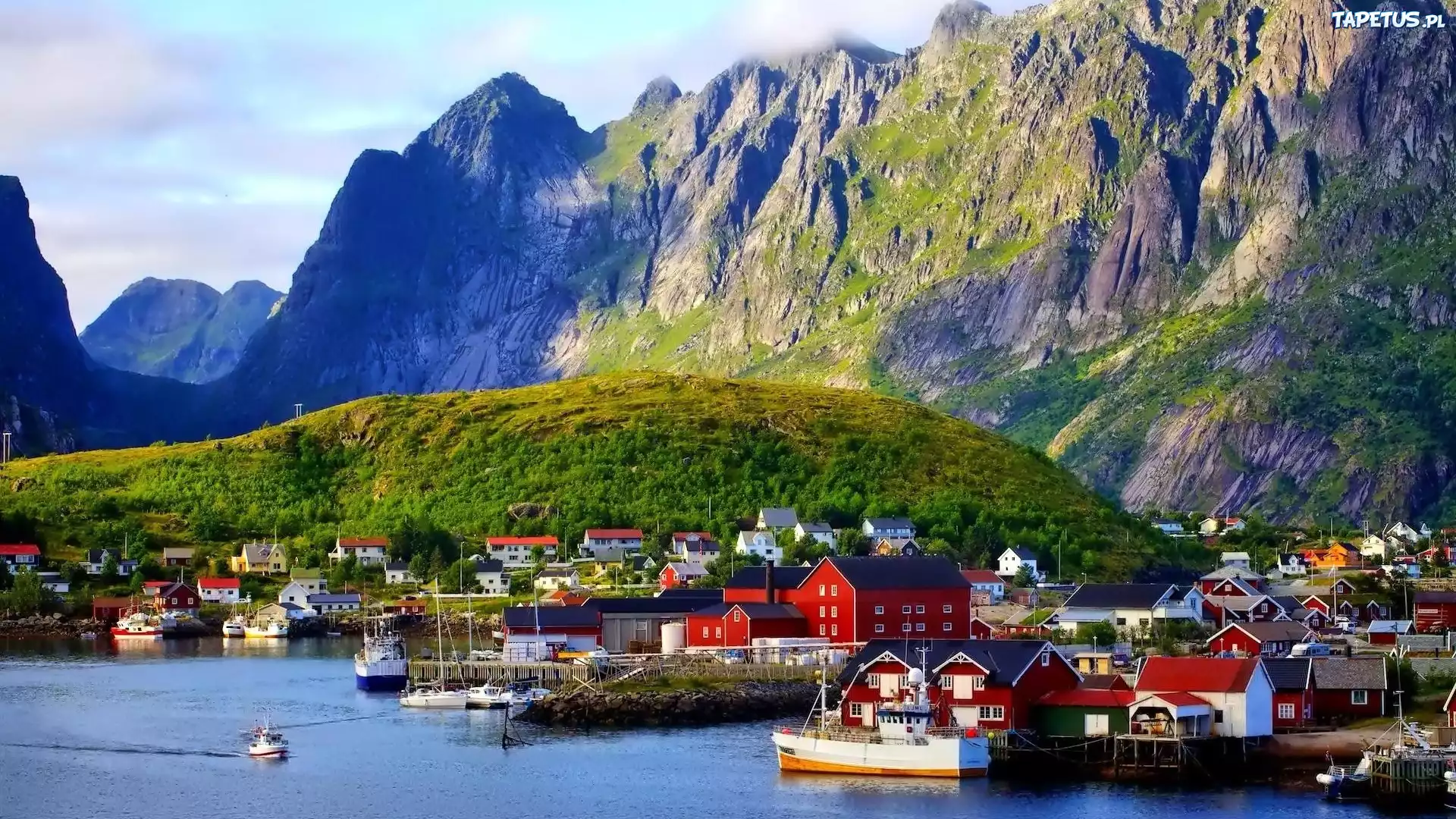 Wieś, Nad, Morzem, Góry, Port, Statki, Norwegia