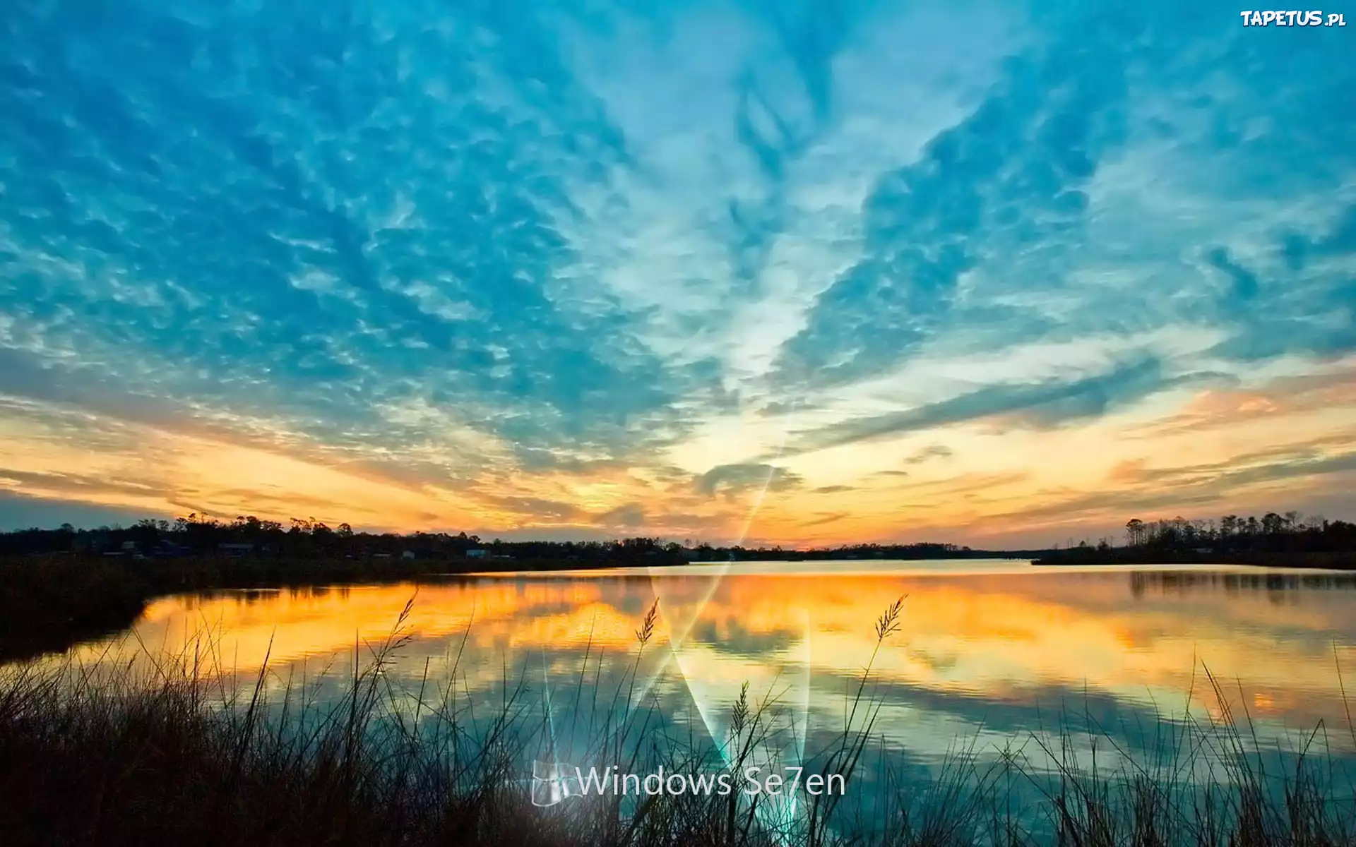 Jezioro, Lasy, Zachód, Słońca, Windows, Seven