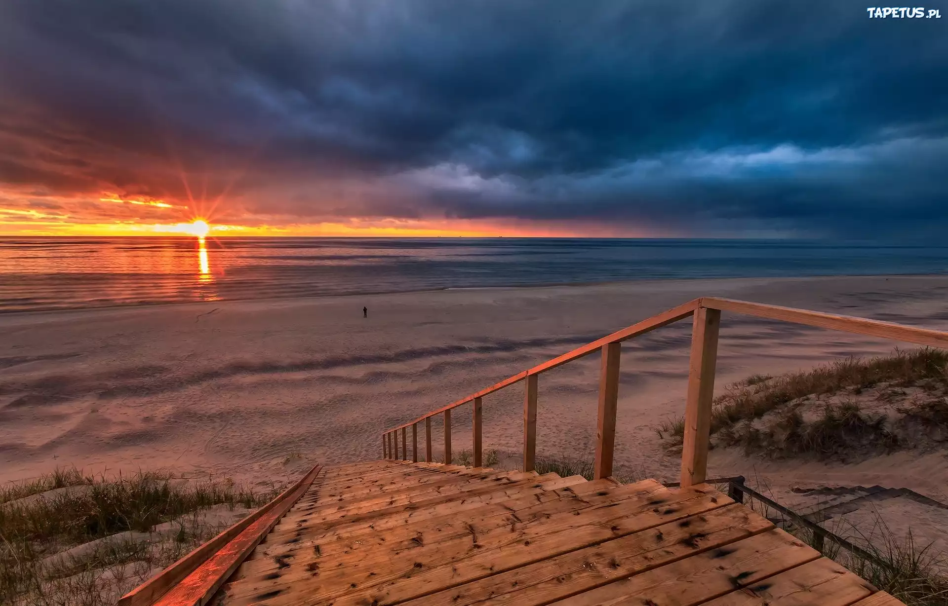 Morze, Plaża, Zachód Słońca