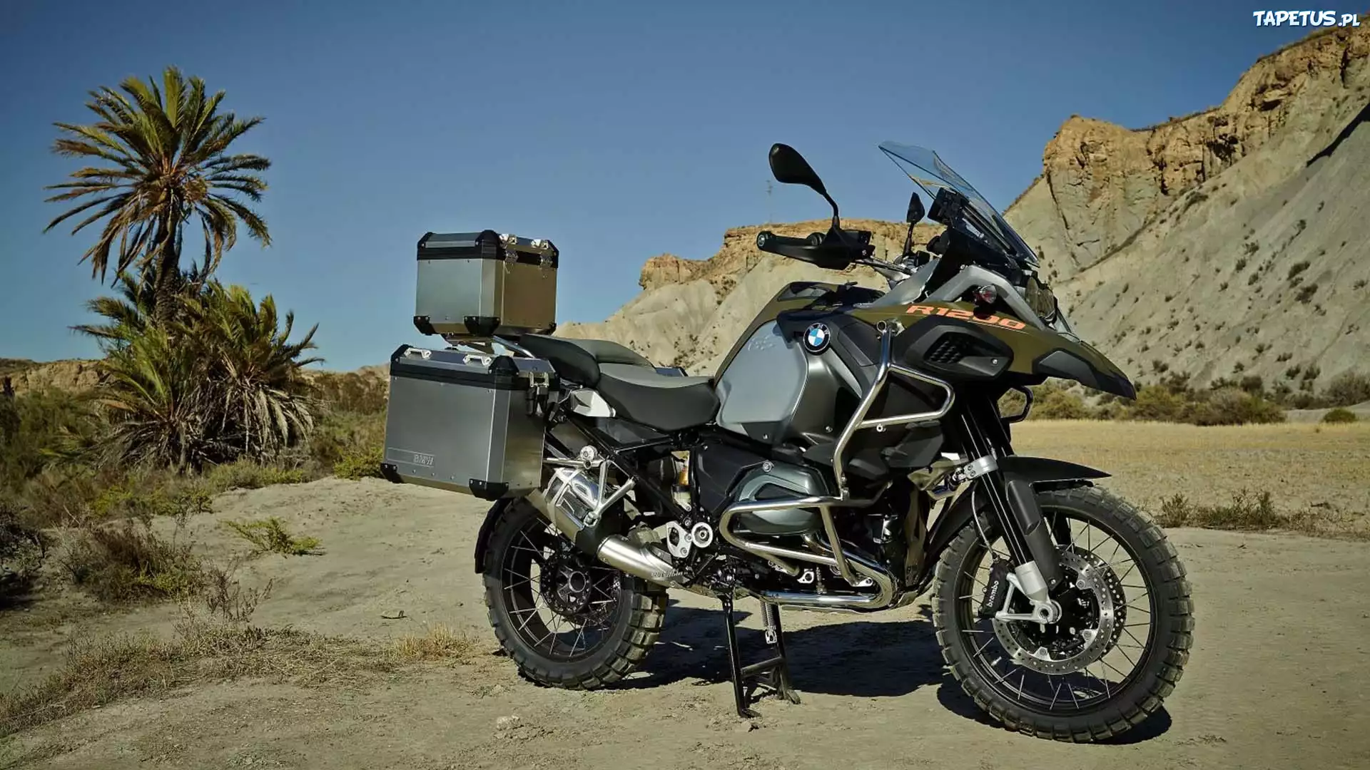 Motocykl, BMW R1200GS, Kufry, Palmy