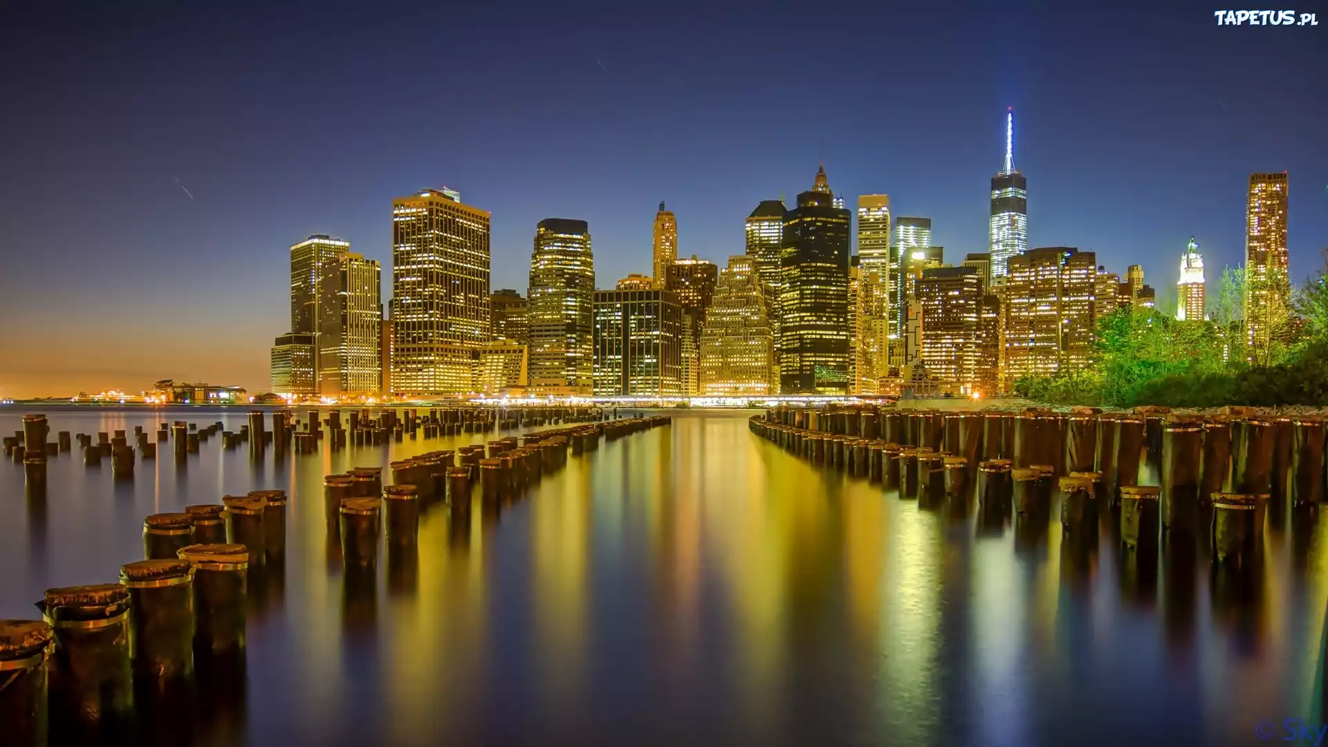 Manhattan, Miasto, Noc, Ocean