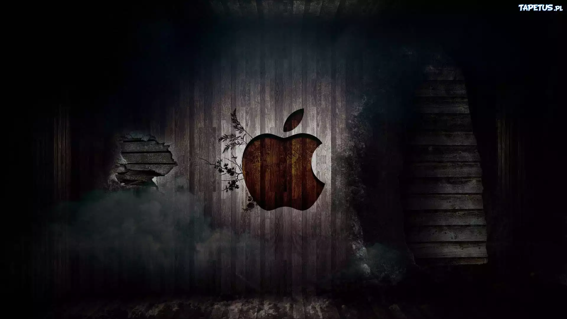 Ściana, Z, Desek, Ciemności, Logo, Apple