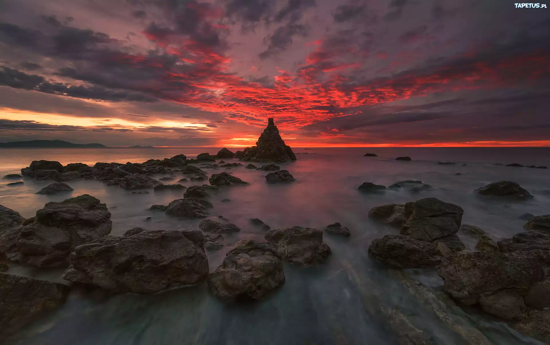 Ocean, Skały, Zachód słońca