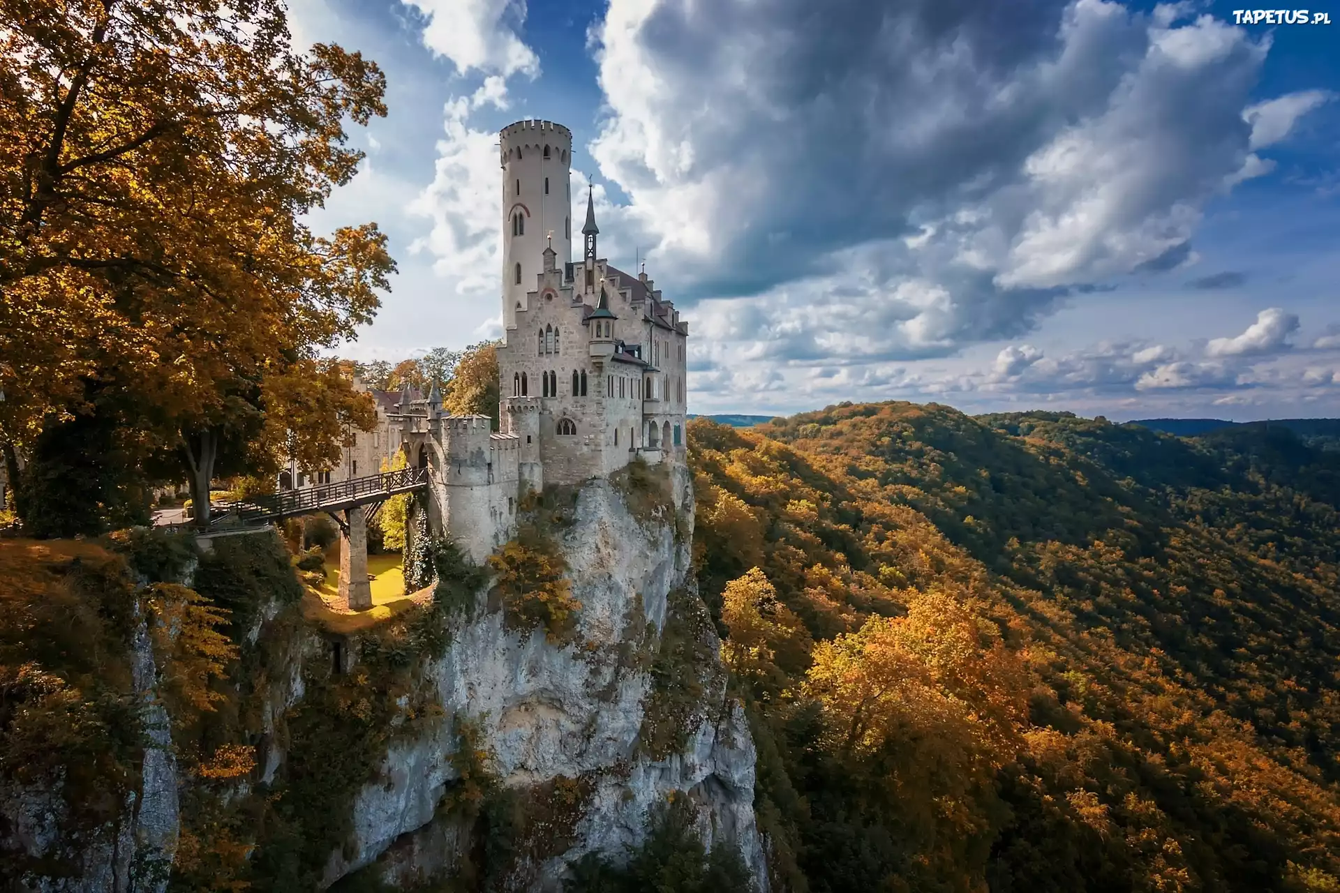 Zamek, Lichtenstein, Skały, Góry, Lasy
