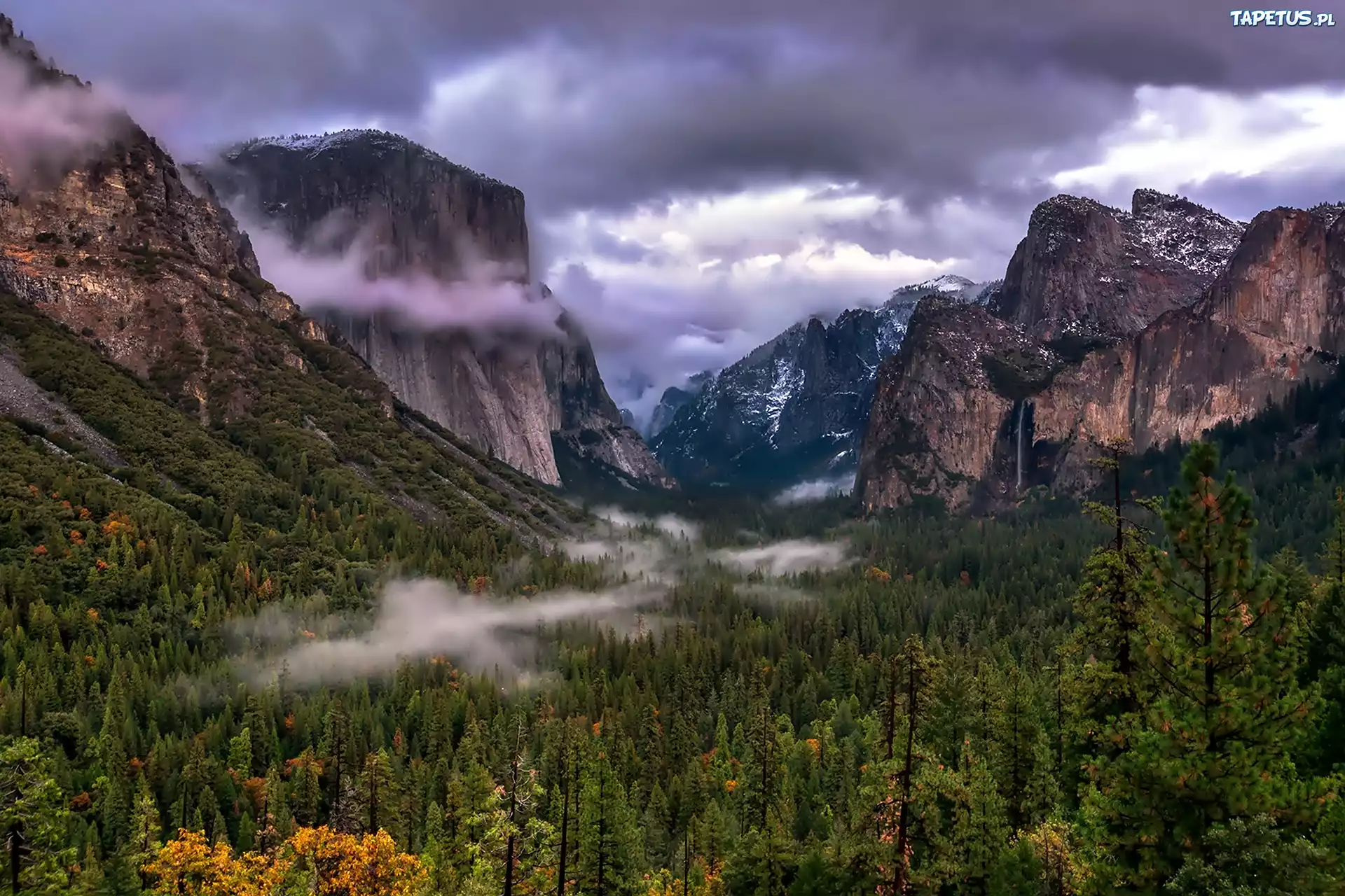 Góry, Las, Mgła, Chmury, Yosemite