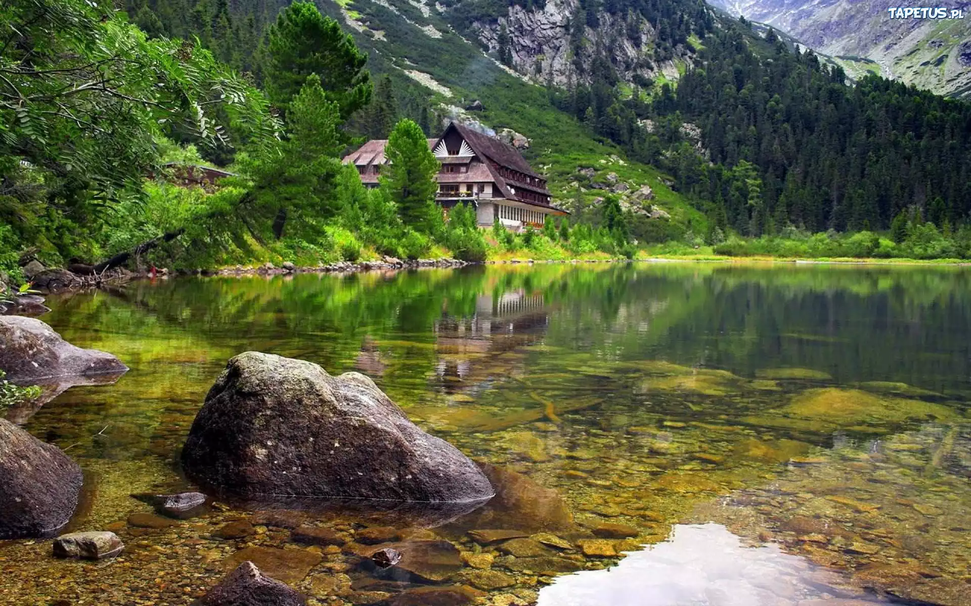 Domek, Góry, Las, Jezioro
