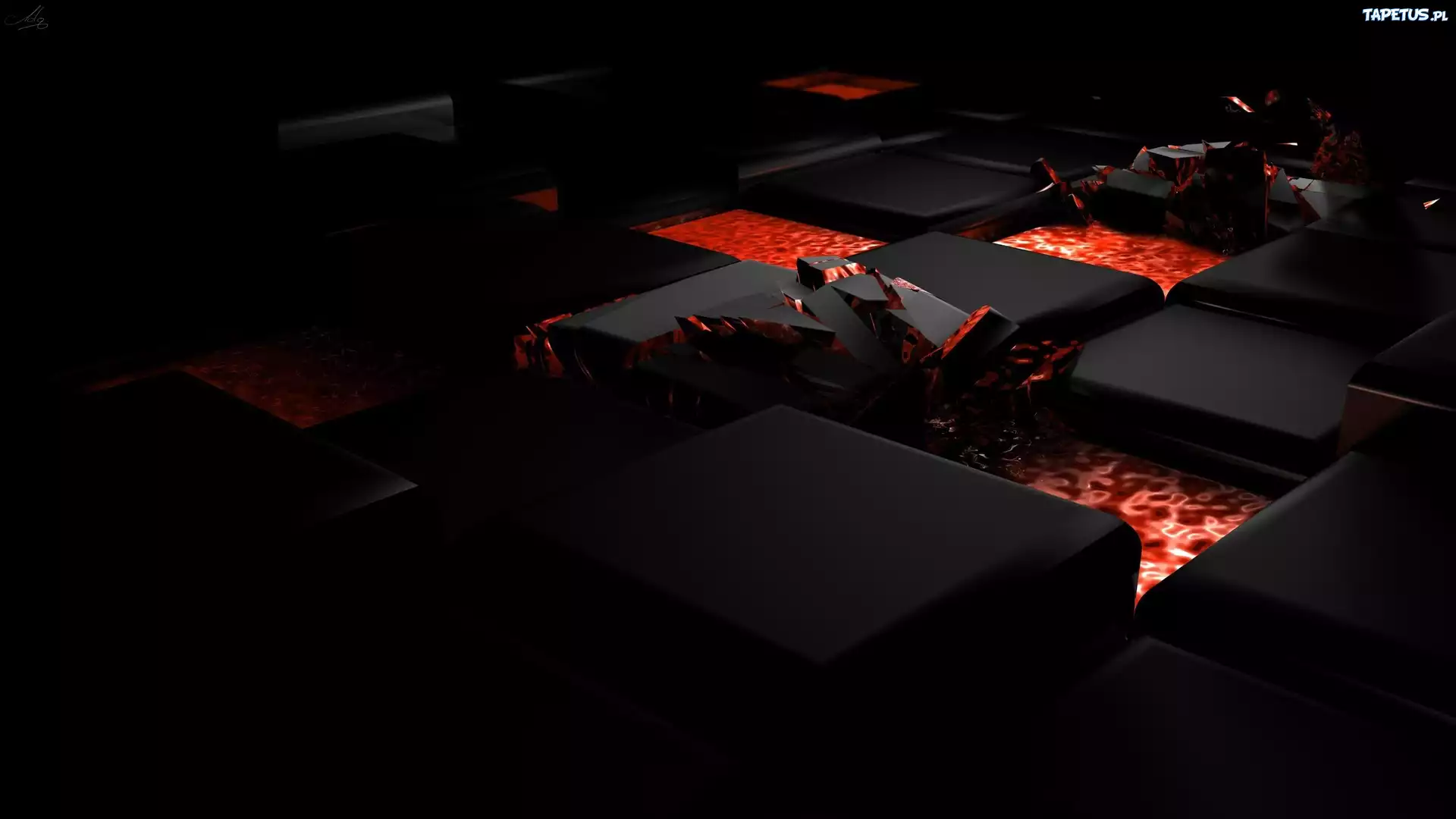 Ciemna, Czarne, Kostki, Lawa, Wybuch, 3D