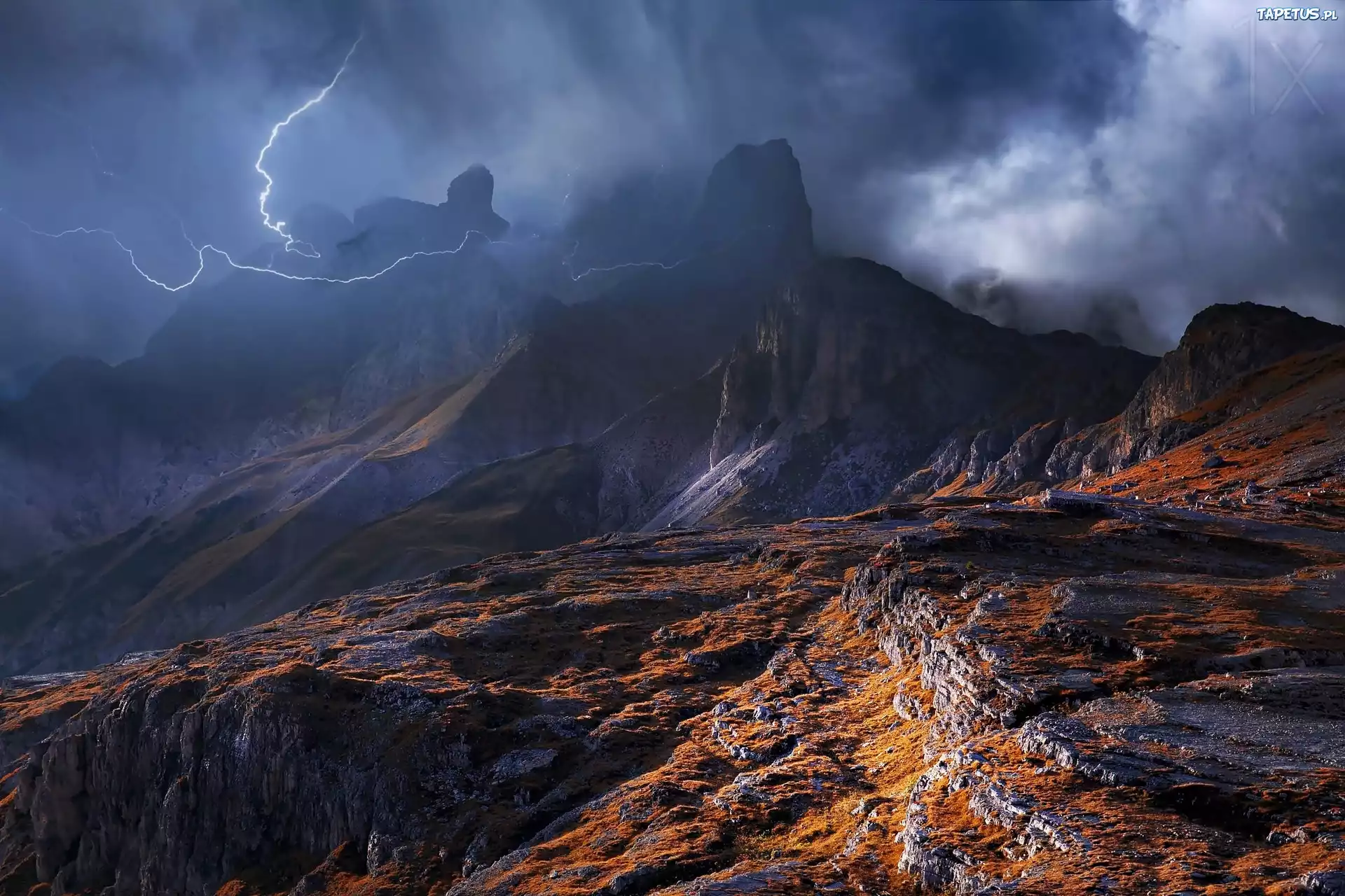 Góry, Dolomity, Burza, Chmury