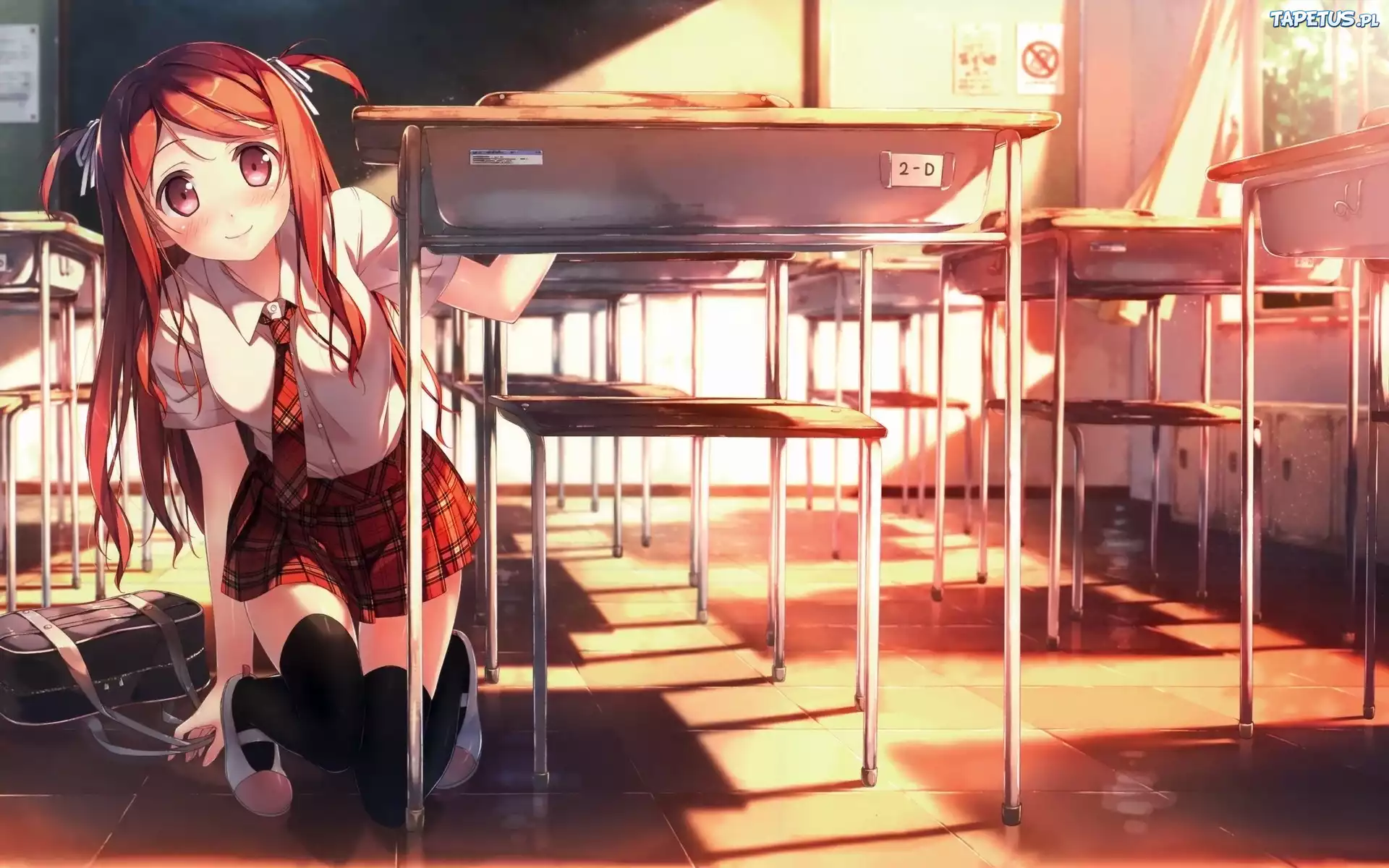 Dziewczyna, Torba, Szkoła, Sala, Stoliki, Krzesła, Manga, Anime