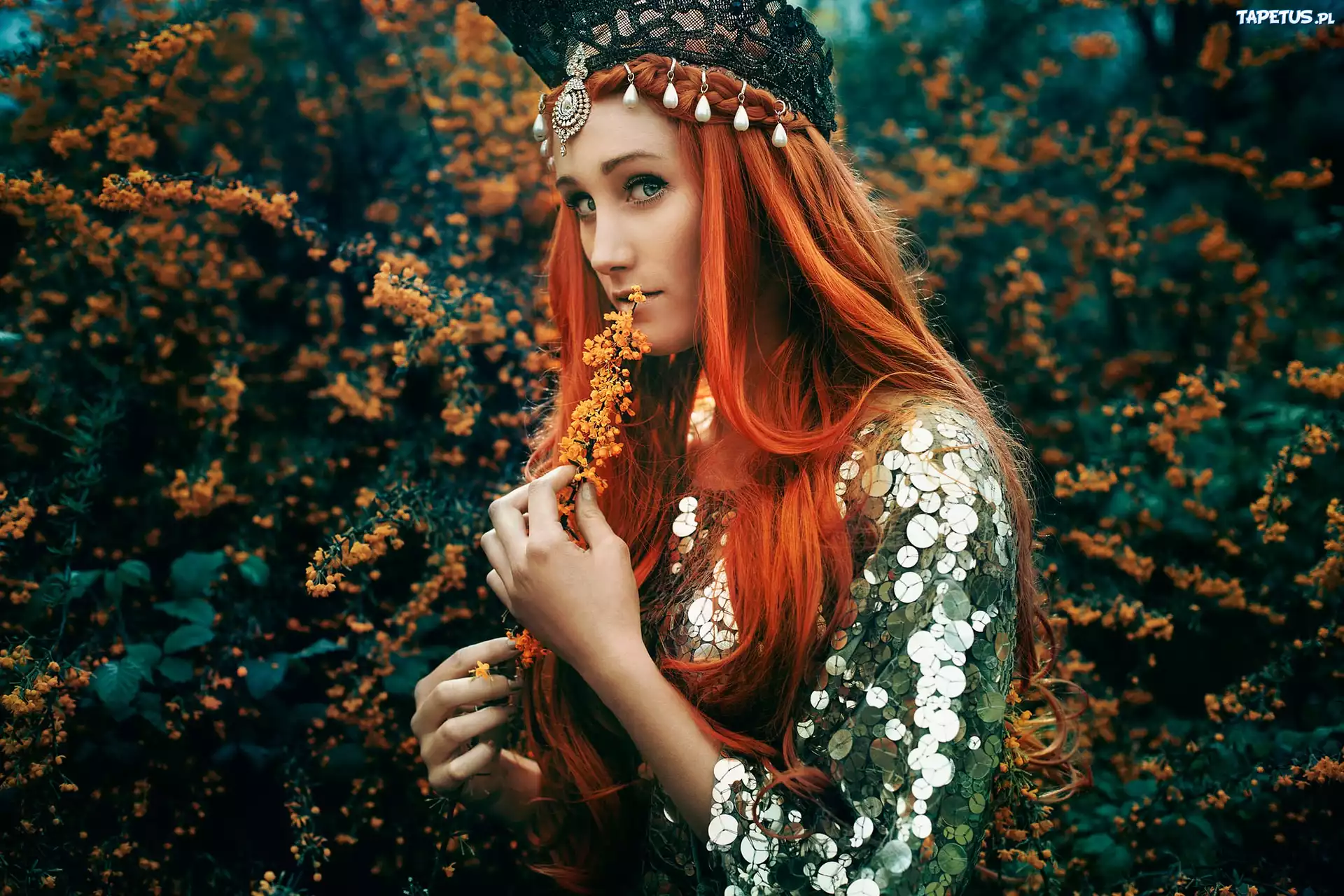девушка рыжая волосы цветение весна бесплатно