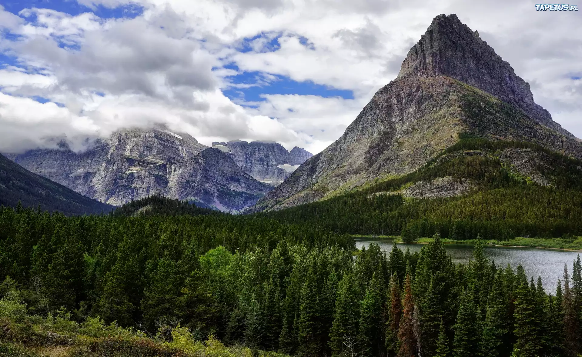 Glacier National Park, Montana, Góry, Rzeka, Las