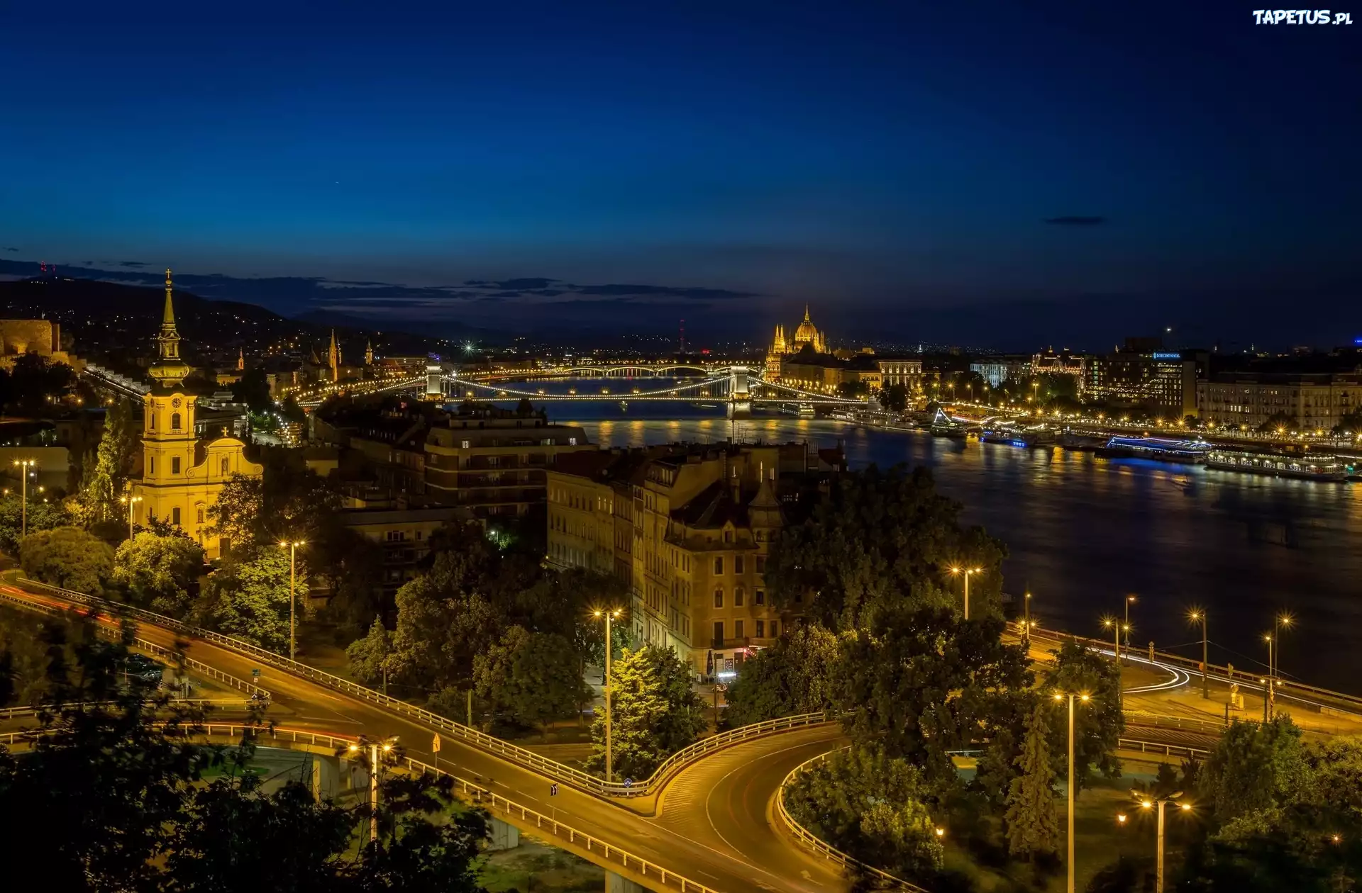 Miasto, Nocą, Rzeka, Domy, Most, Budapeszt, Węgry