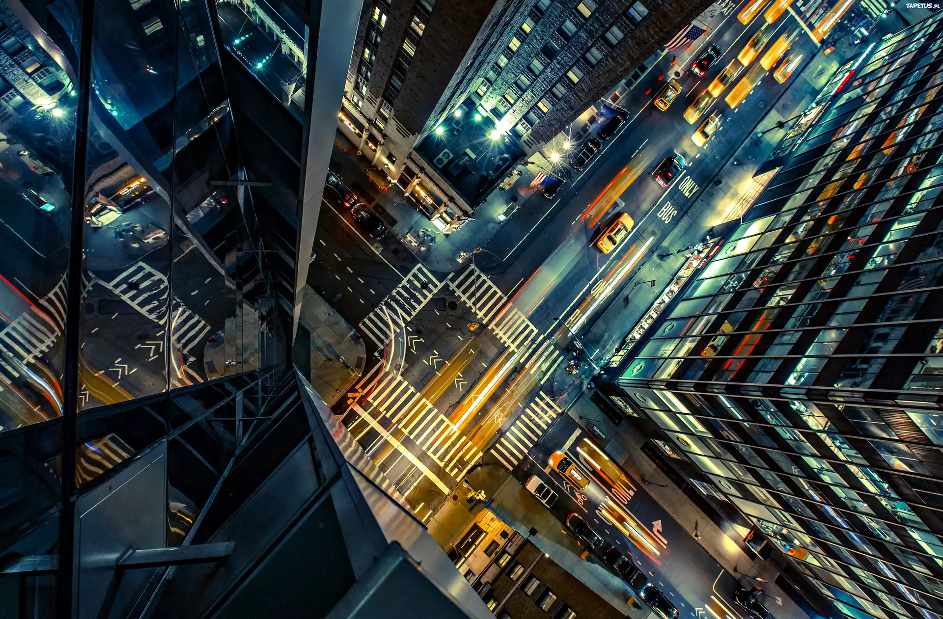 Midtown, Nowy Jork, Drapacze, Ulica, Miasto Nocą