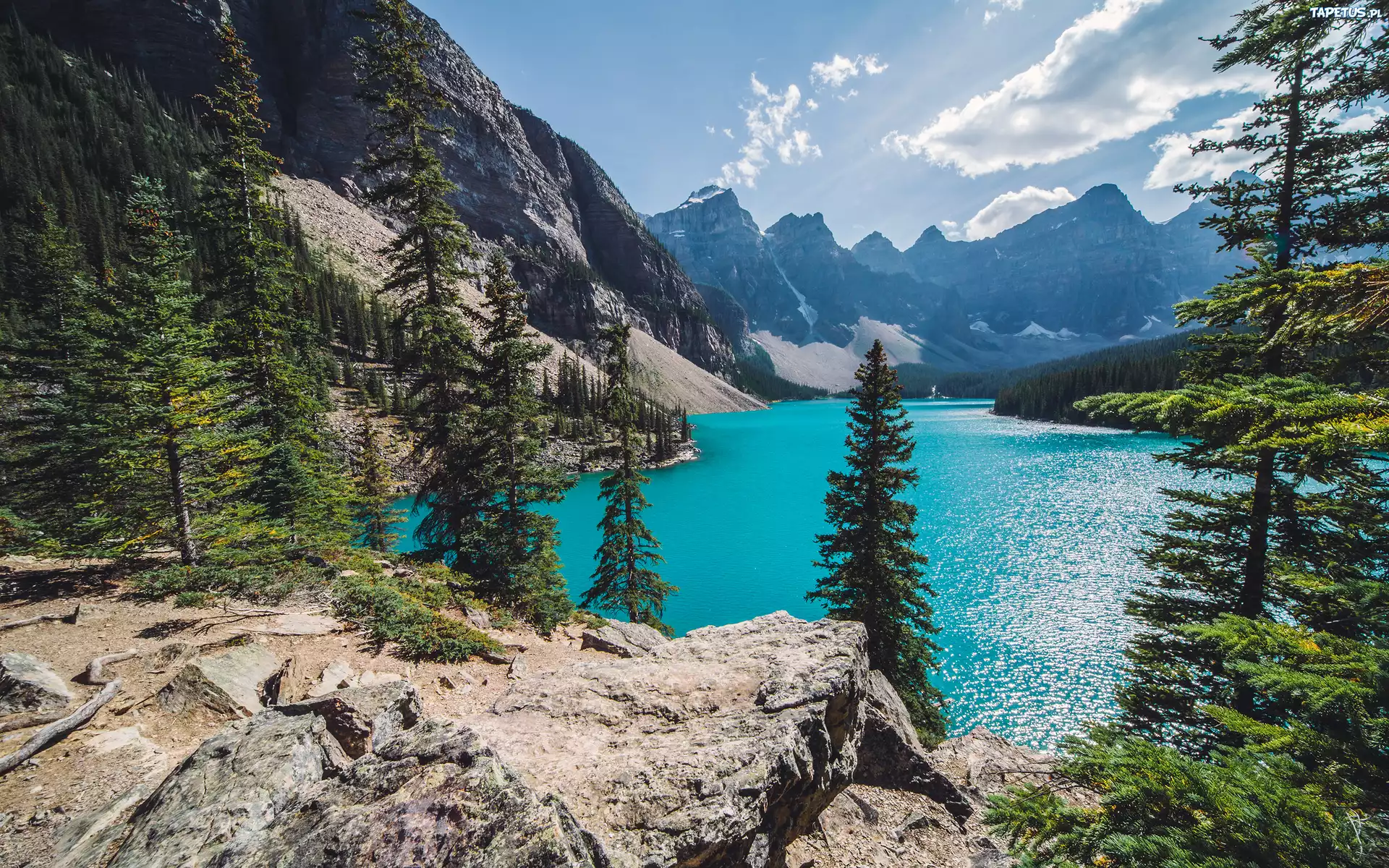 Góry, Las, Jezioro, Morenowe, Banff, Kanada