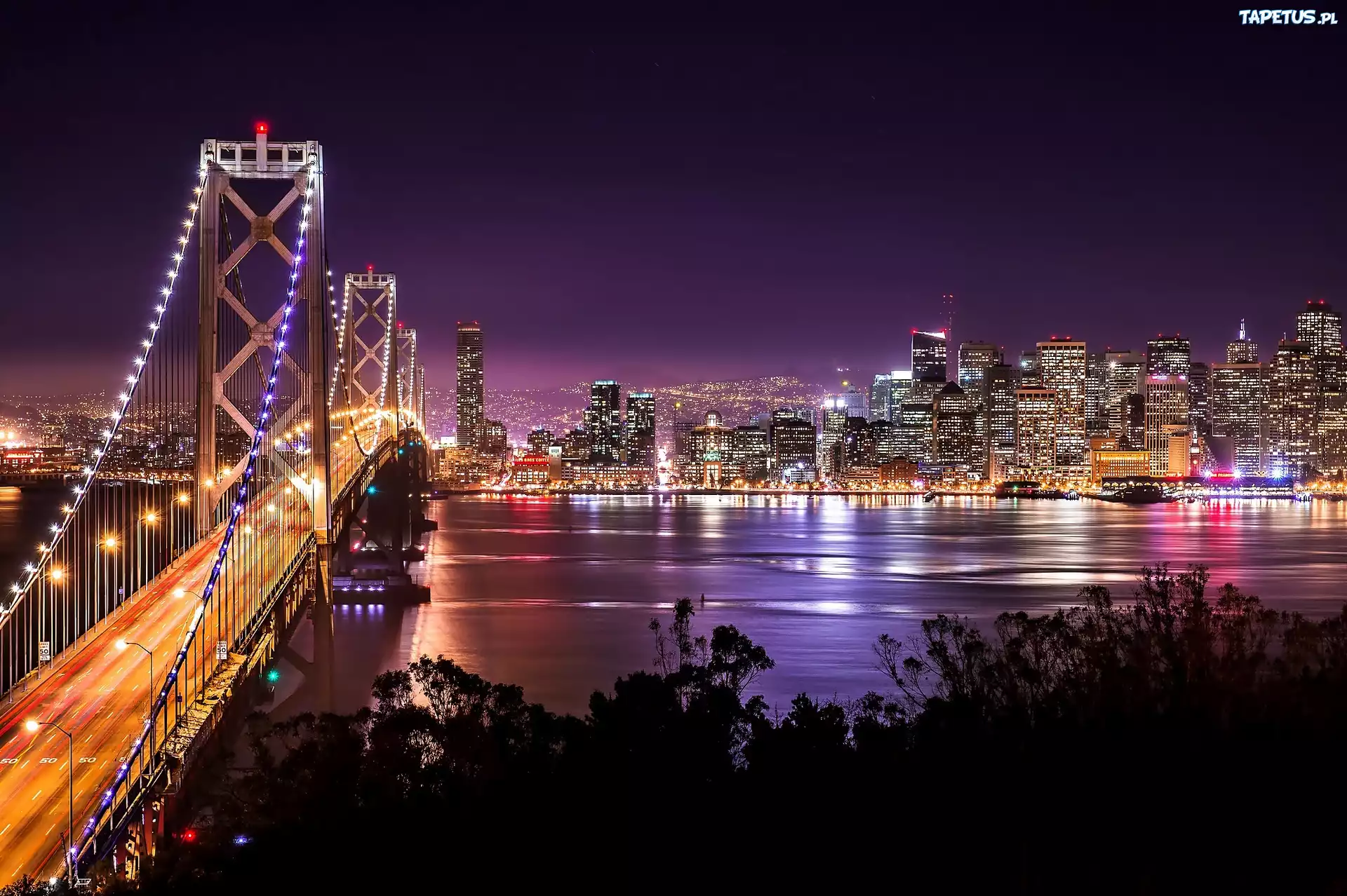 Most, Golden Gate, Drapacze, Chmur, San Francisco, Panorama, Miasta, Nocą