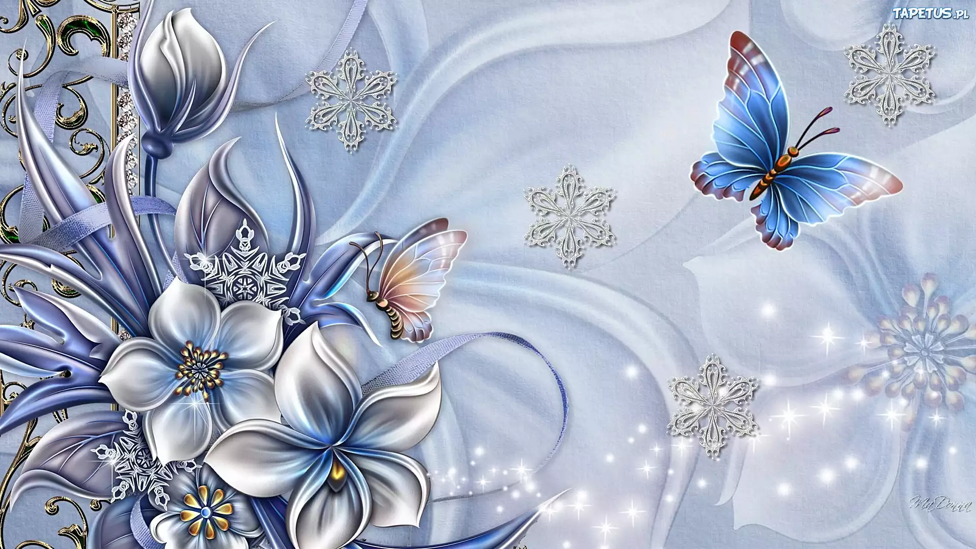 Kwiaty, Motyle, Art
