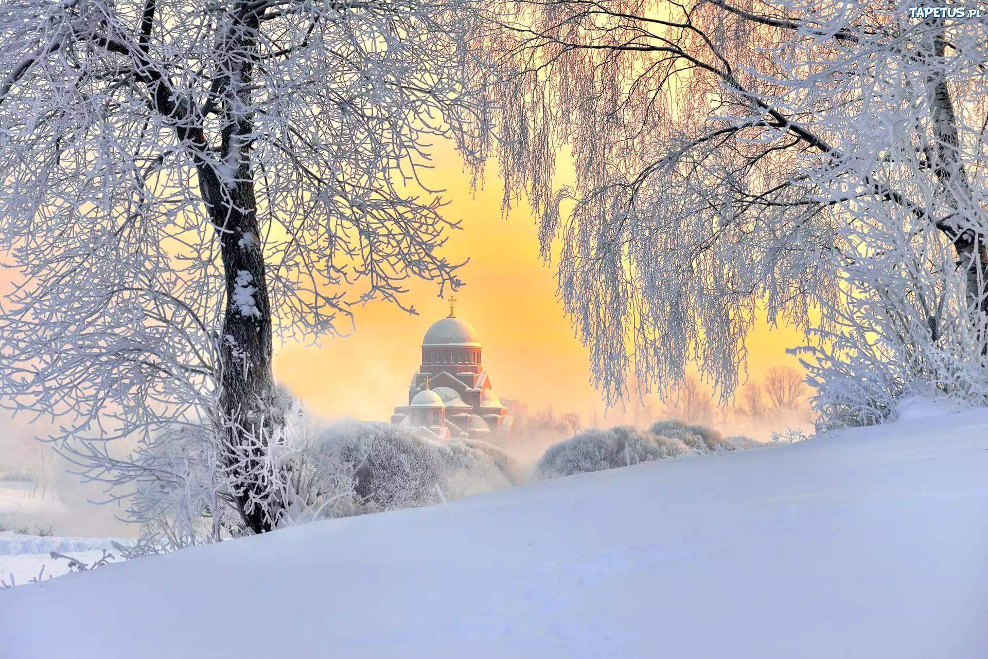 Zima, Śnieg, Świt, Cerkiew