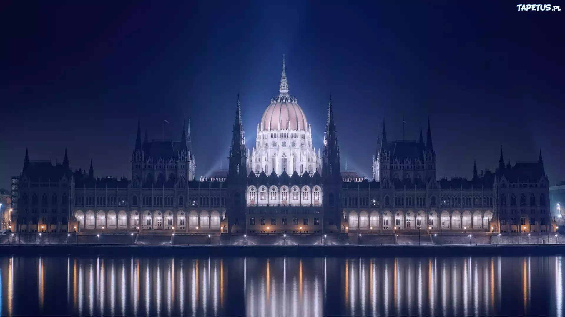 Węgry, Budapeszt, Noc, Budynek Parlamentu, Światła