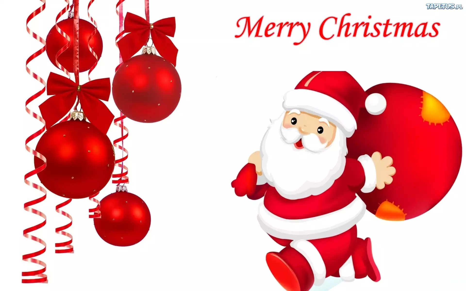 Mikołaj, Bombki, Wstążki, Merry Christmas