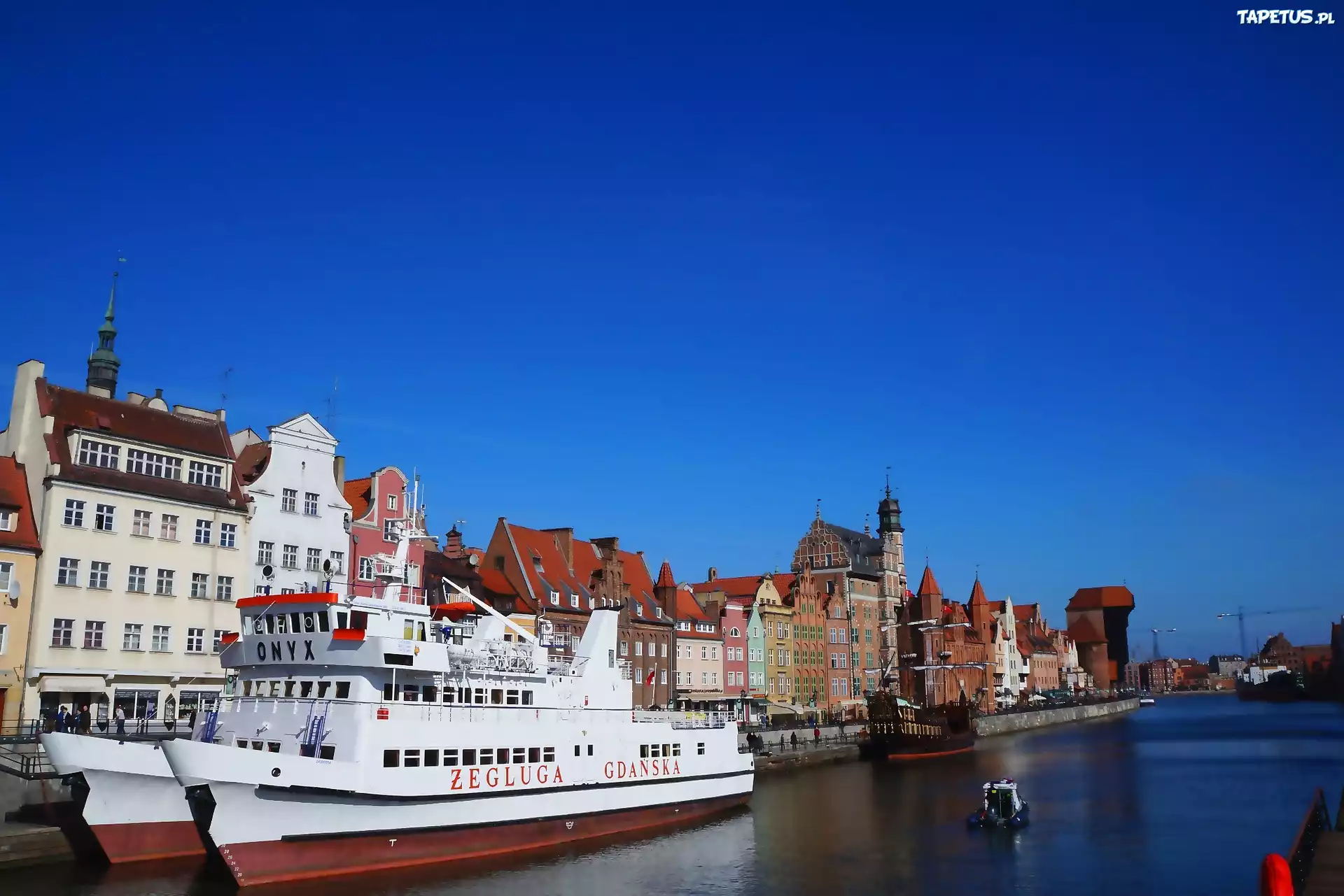 Gdańsk, Stare Miasto, Kamienice, Statek, Przystań