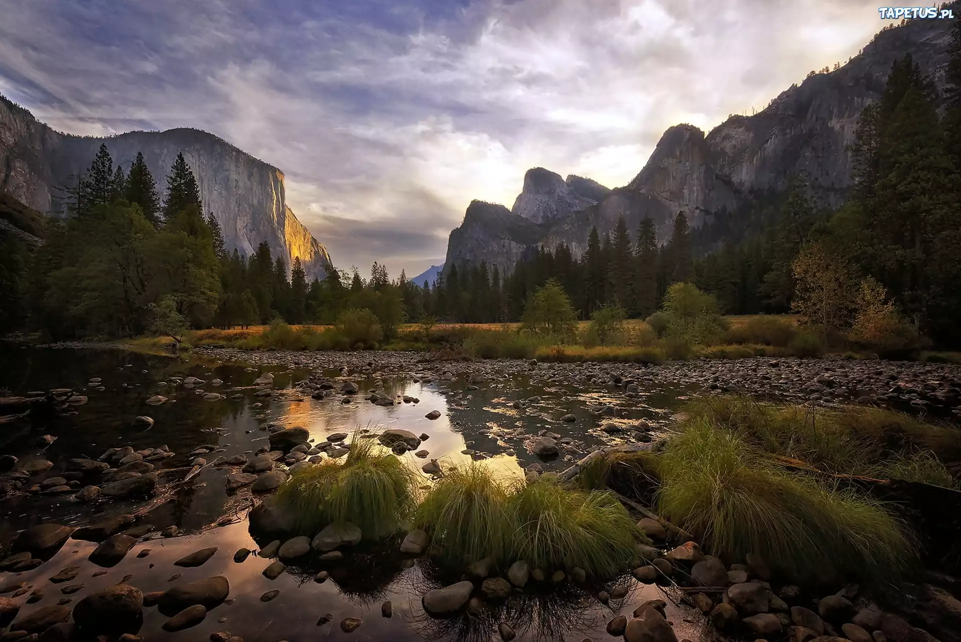 Góry, Rzeka, Kamienie, Yosemite, Kalifornia