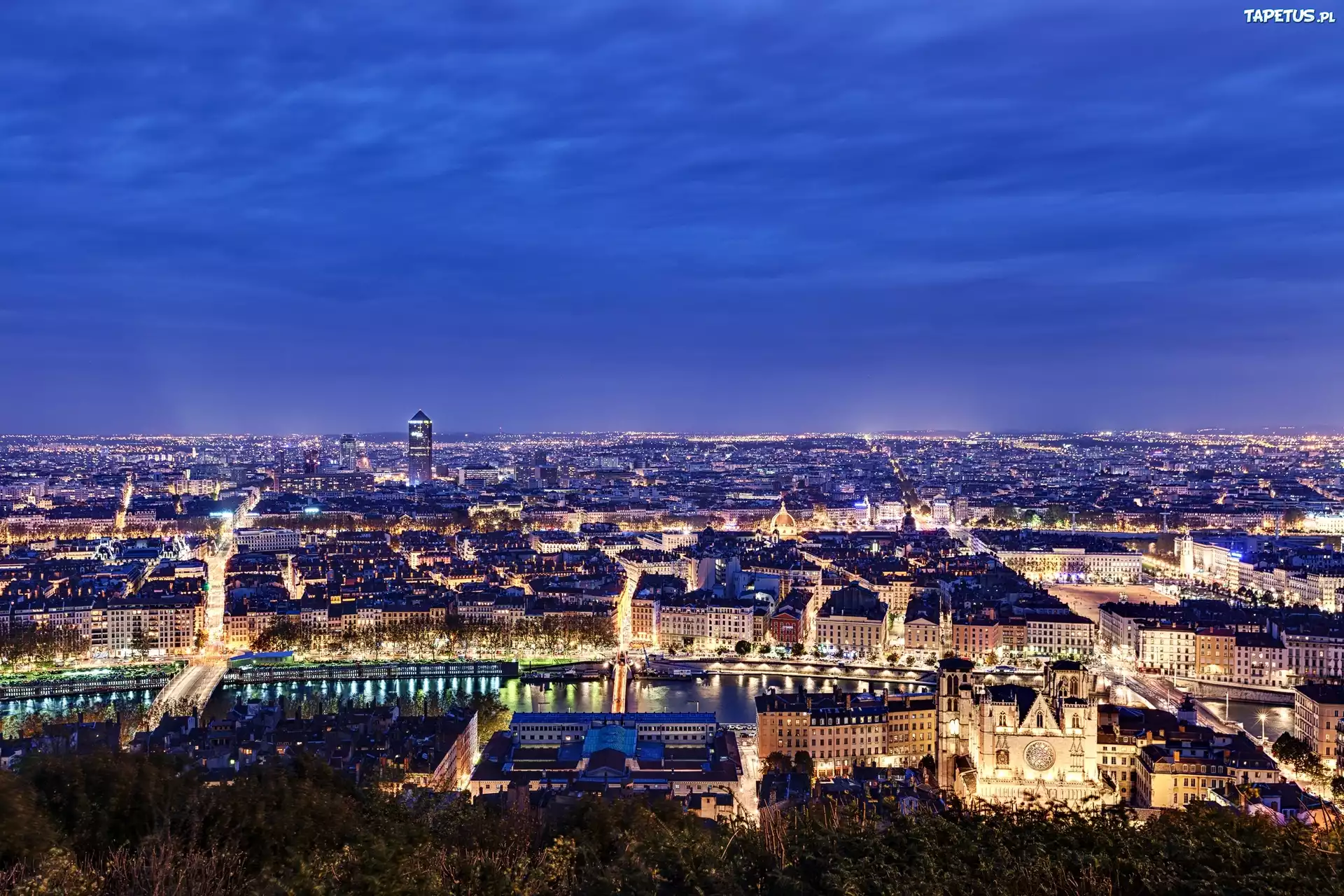 Francja, Lyon, Miasto, Nocą