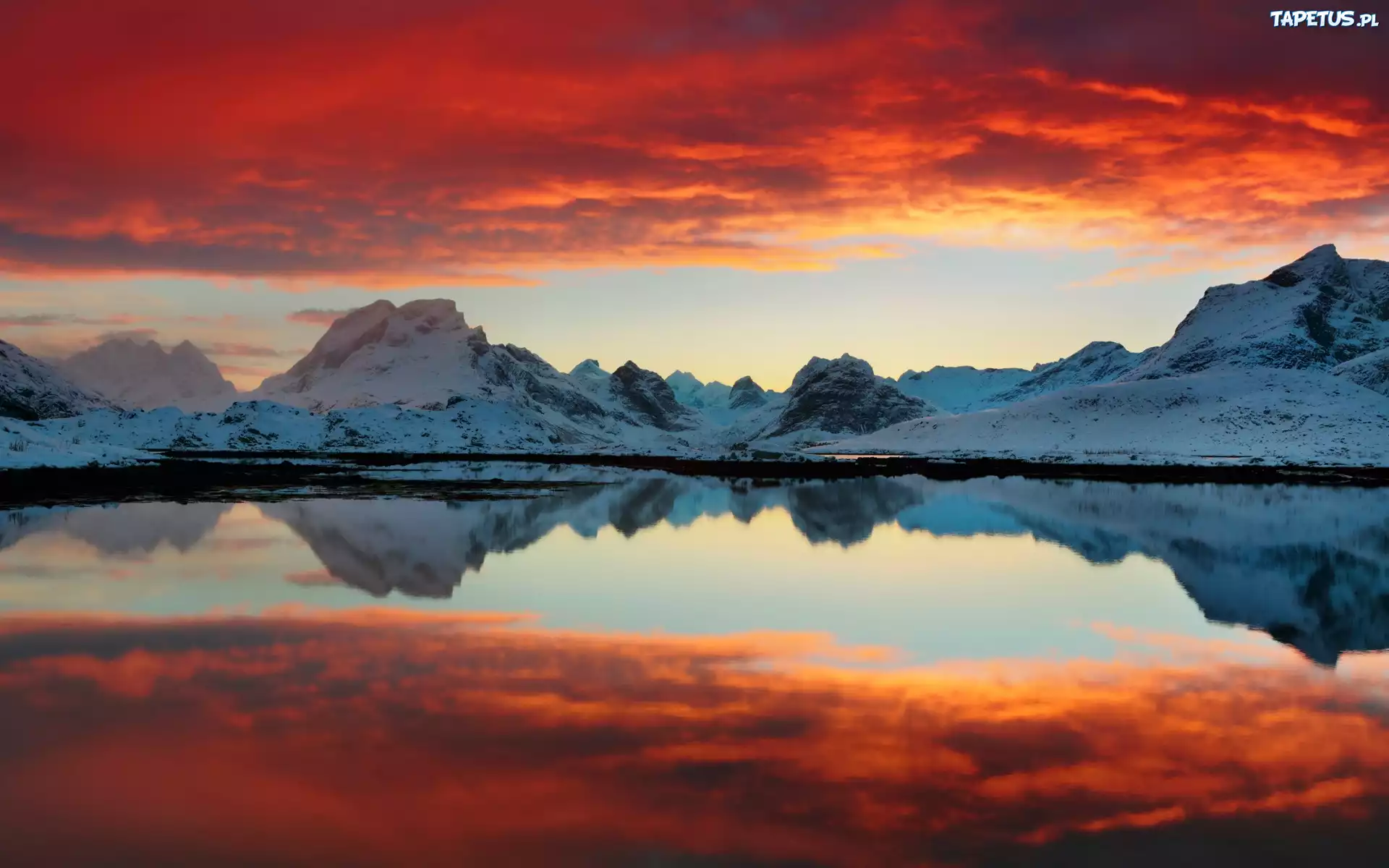 Norwegia, Fiord, Odbicie, Śnieg