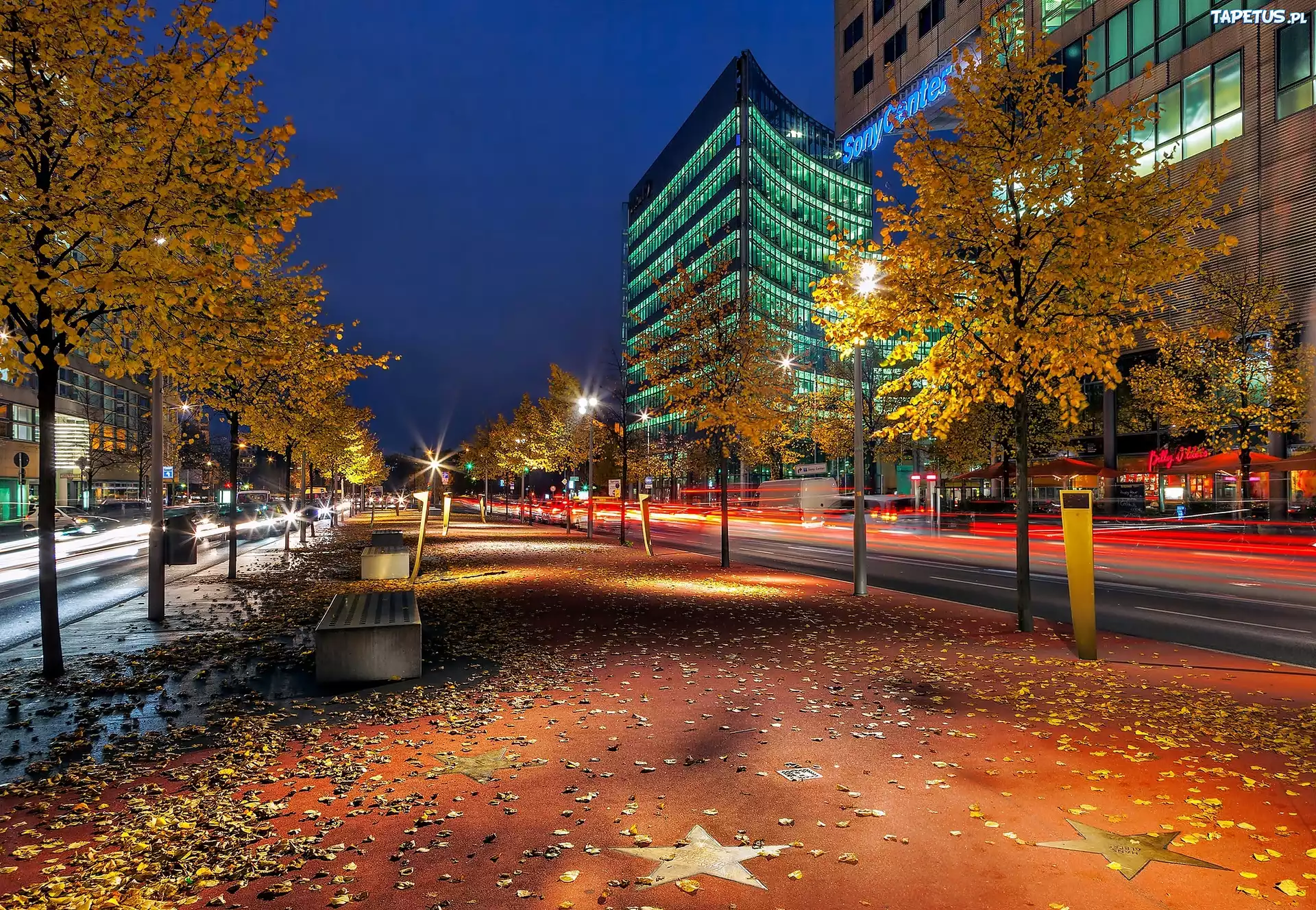 Bulwar, Plac, Poczdamski, Berlin, Noc