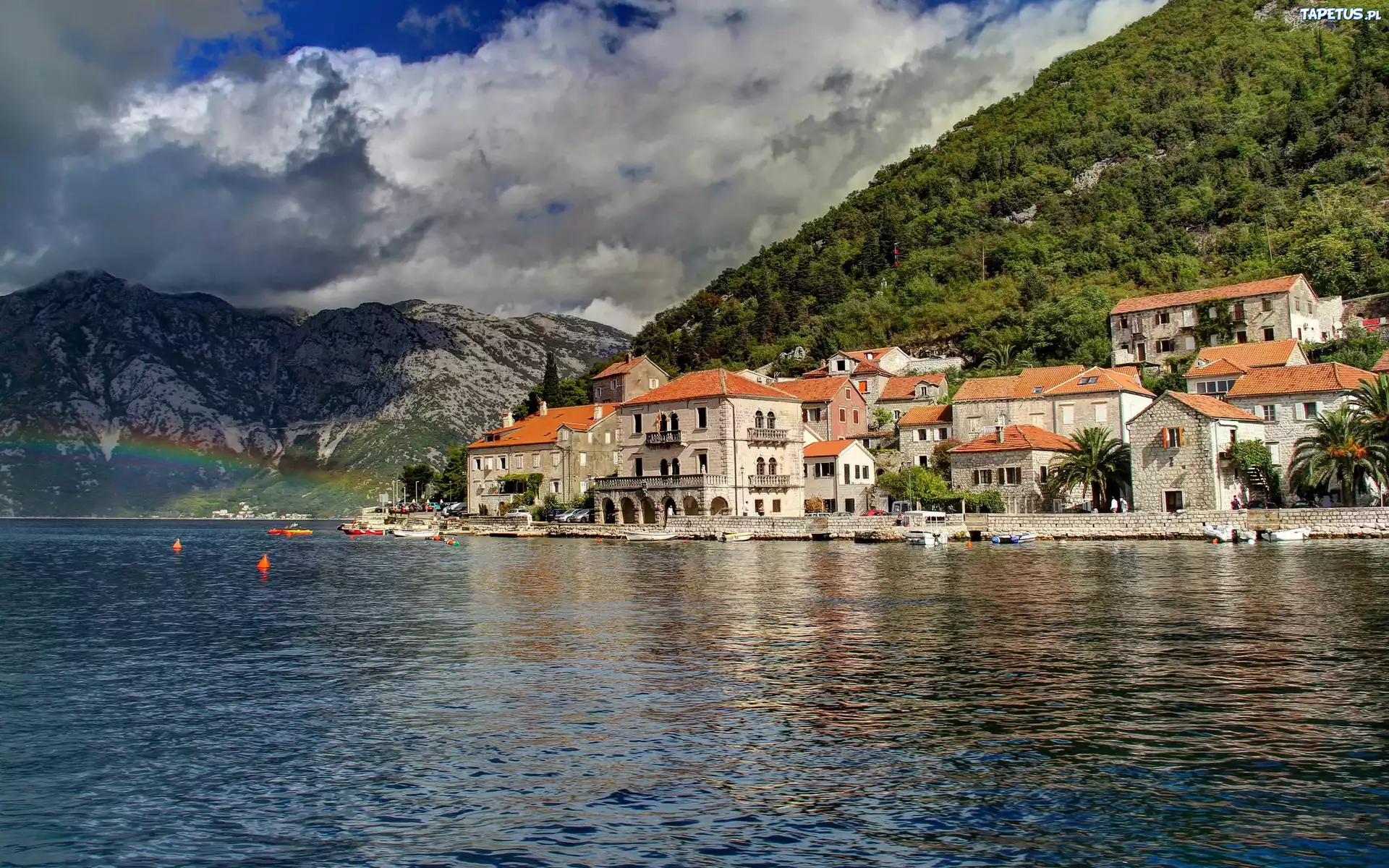 Miasto, Perast, Wybrzeże, Czarnogóry, Zatoka, Tęcza