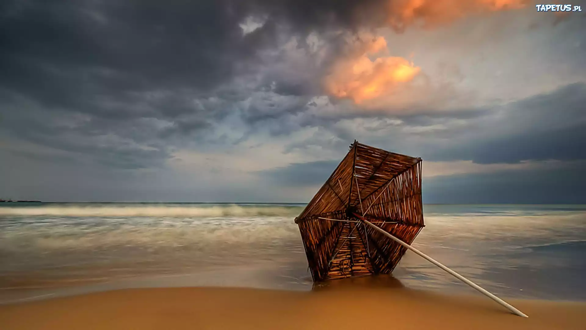 Morze, Niebo, Plaża, Parasol, Przebijające, Słońce
