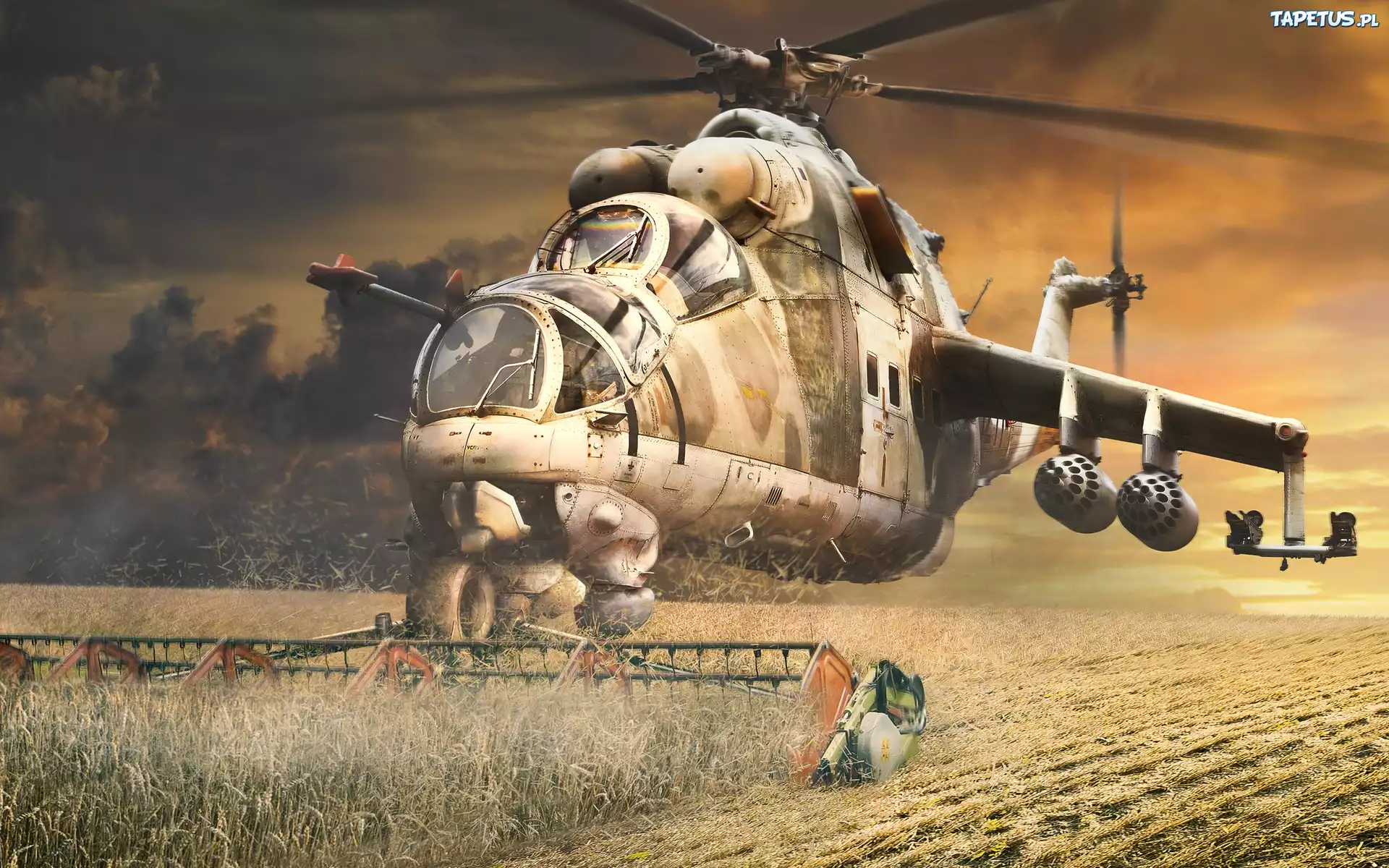 Mi-24, Żniwiarka, Trawy, Pole